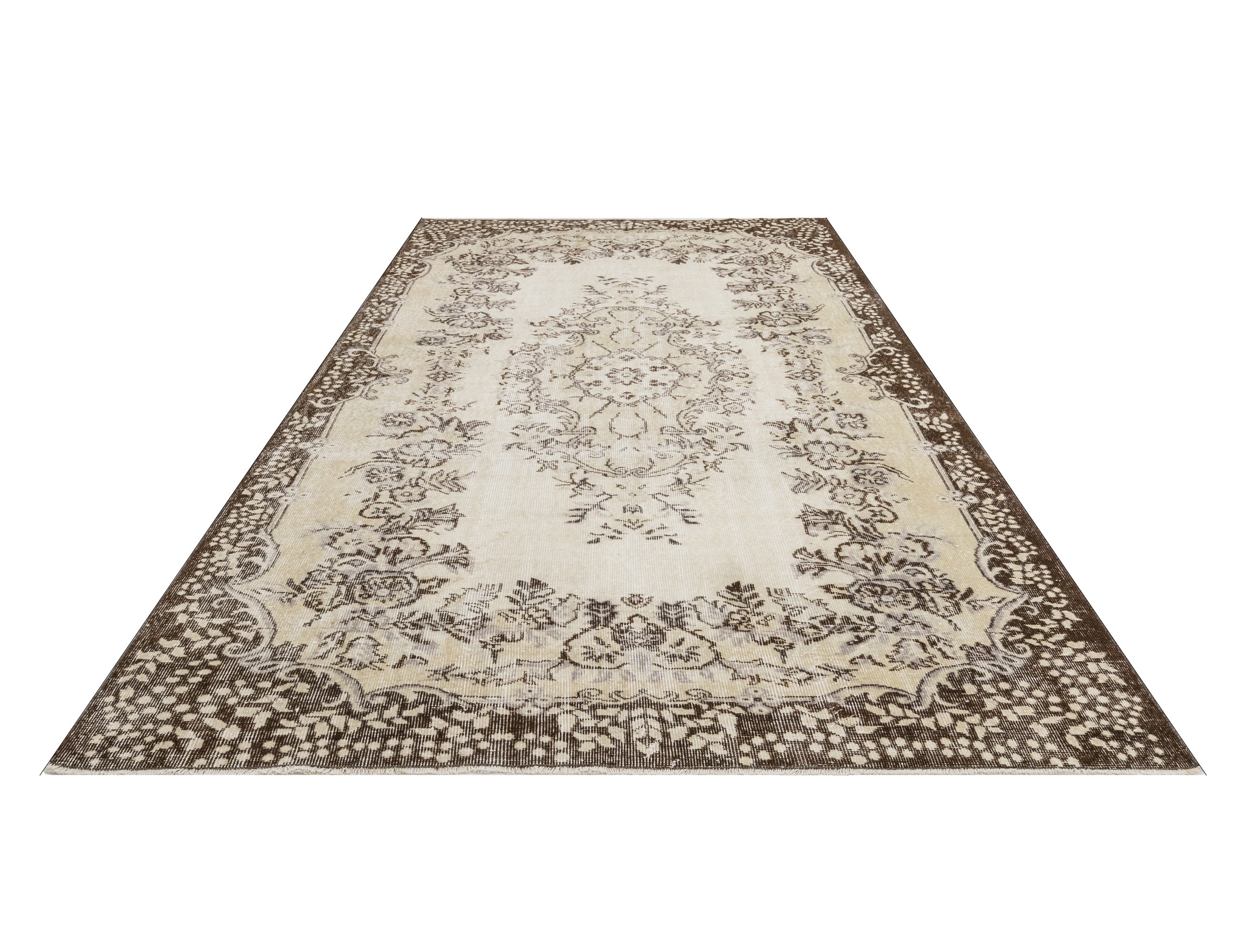 Handmade Wool Rug - Vintage Brown Medallion 6x9 Area Rug | Cotton Blend Soft Mat