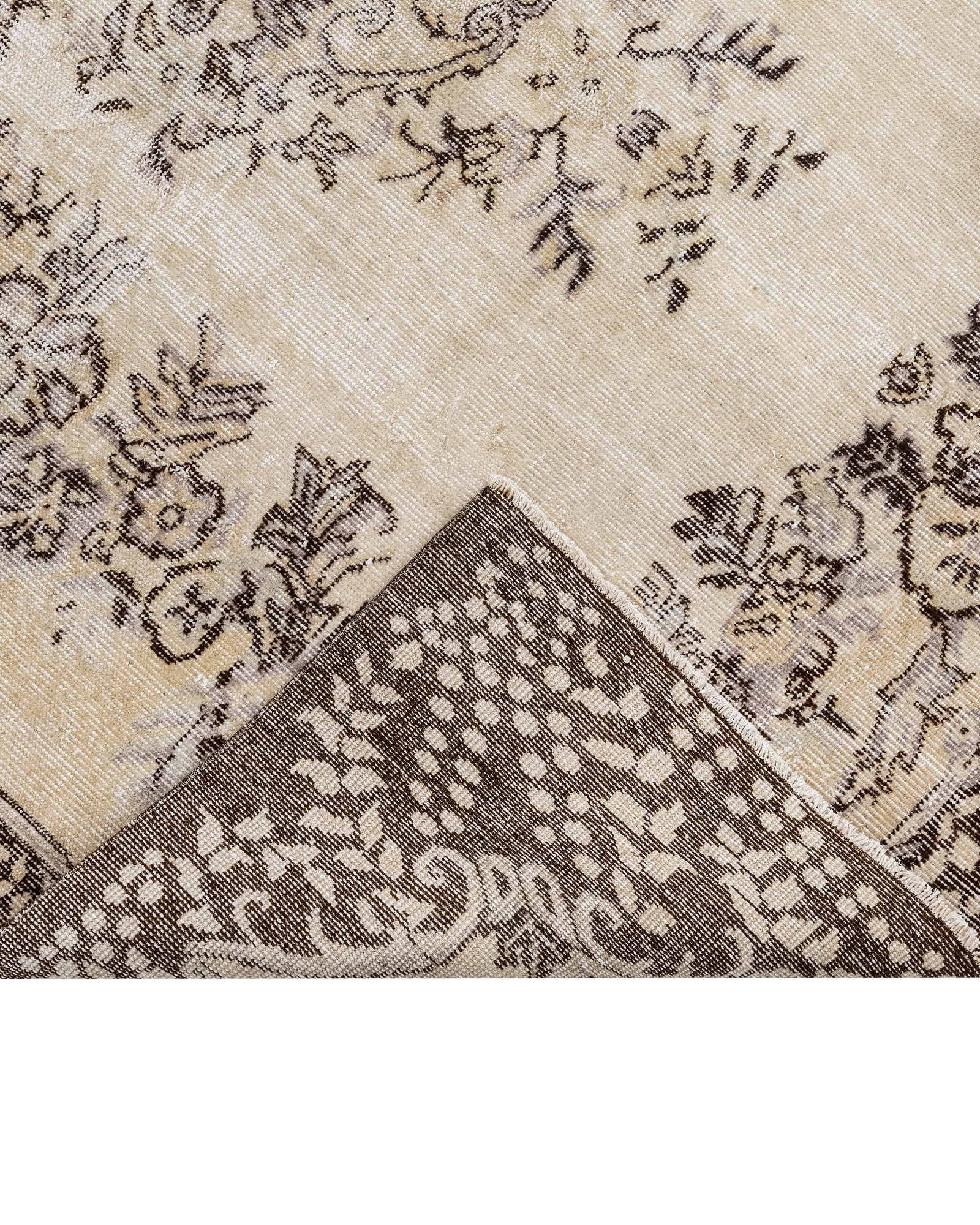 Handmade Wool Rug - Vintage Brown Medallion 6x9 Area Rug | Cotton Blend Soft Mat