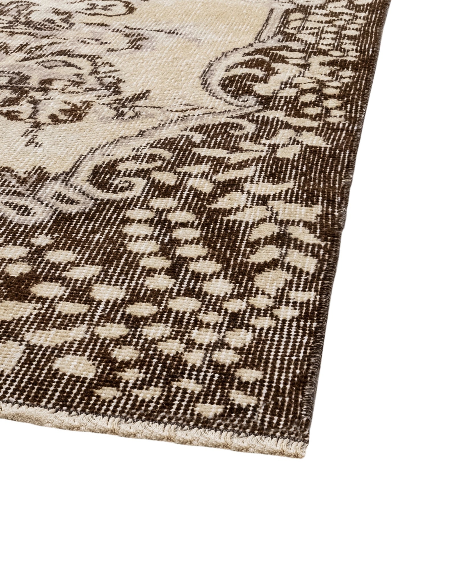 Handmade Wool Rug - Vintage Brown Medallion 6x9 Area Rug | Cotton Blend Soft Mat