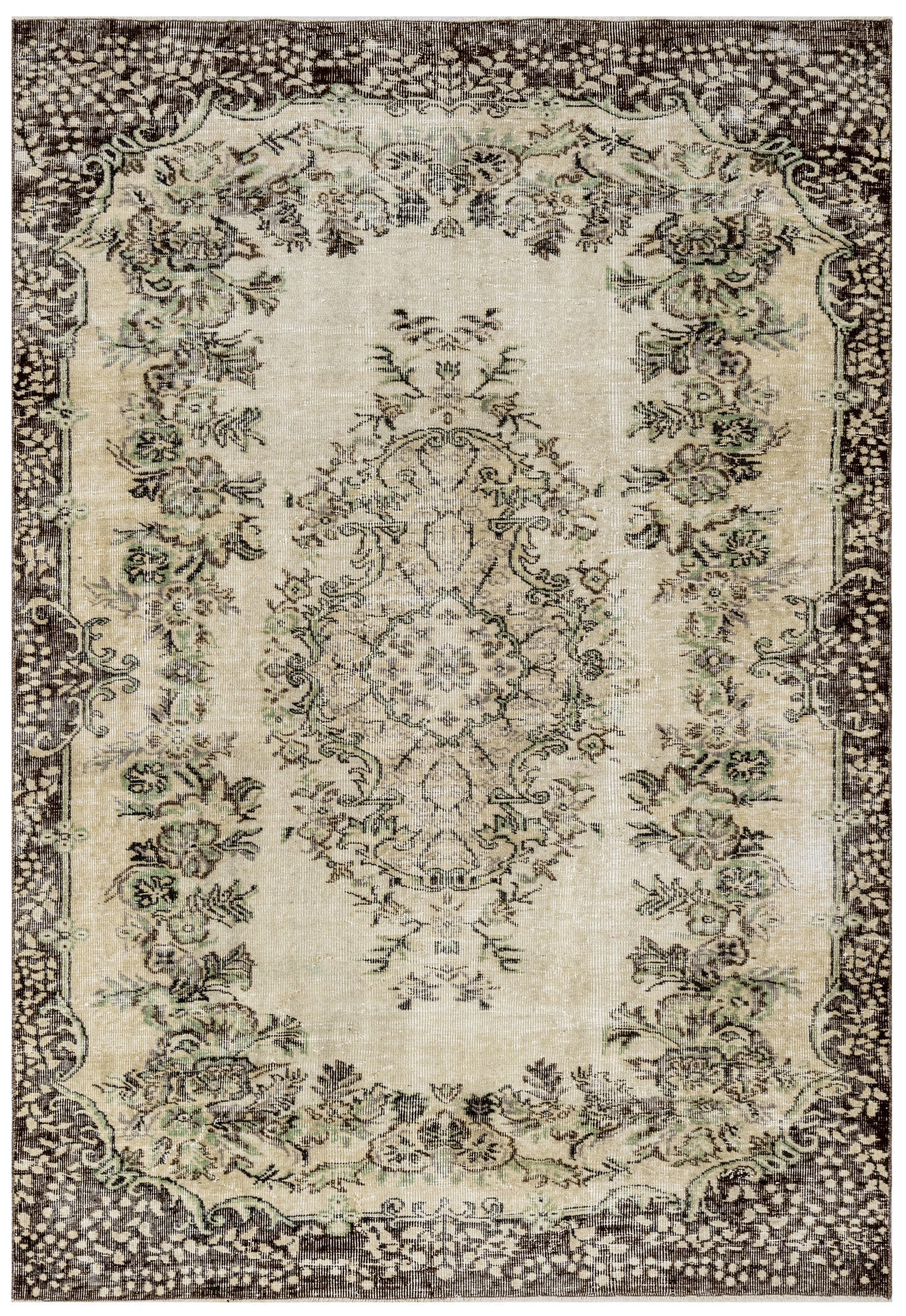 Handmade Wool Cotton Rug – Vintage Brown Medallion 5'7" x 8'11" Area Carpet