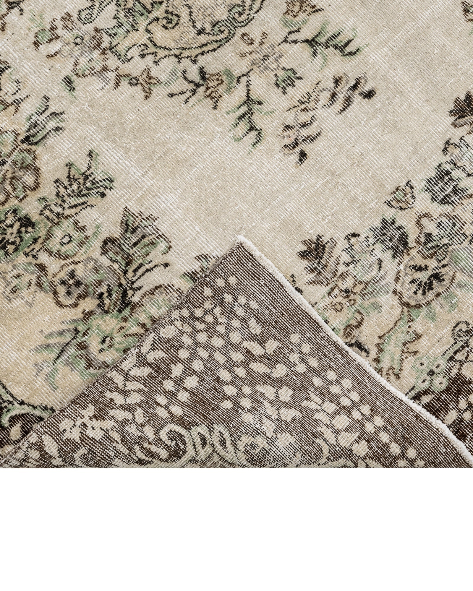 Handmade Wool Cotton Rug – Vintage Brown Medallion 5'7" x 8'11" Area Carpet