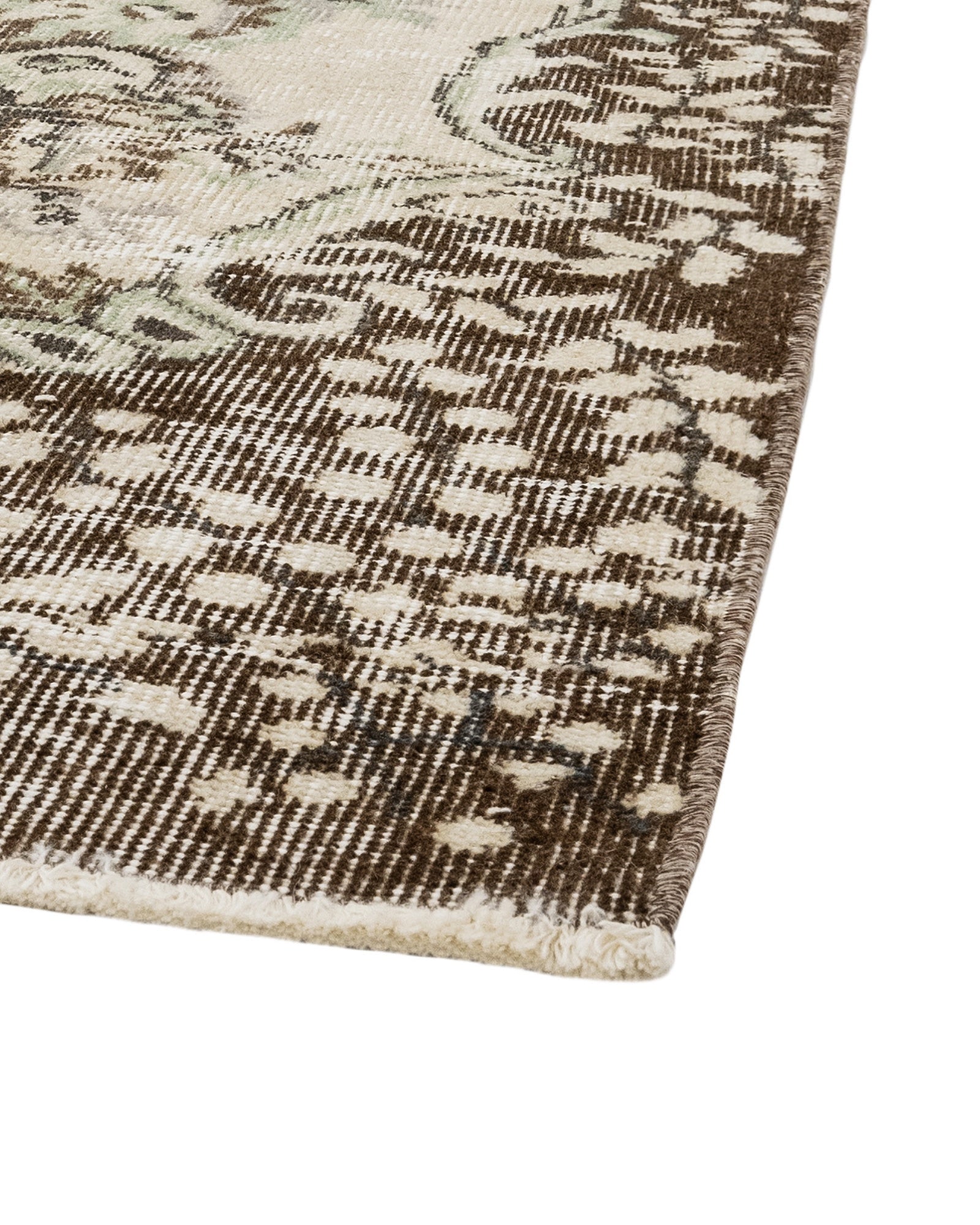 Handmade Wool Cotton Rug – Vintage Brown Medallion 5'7" x 8'11" Area Carpet