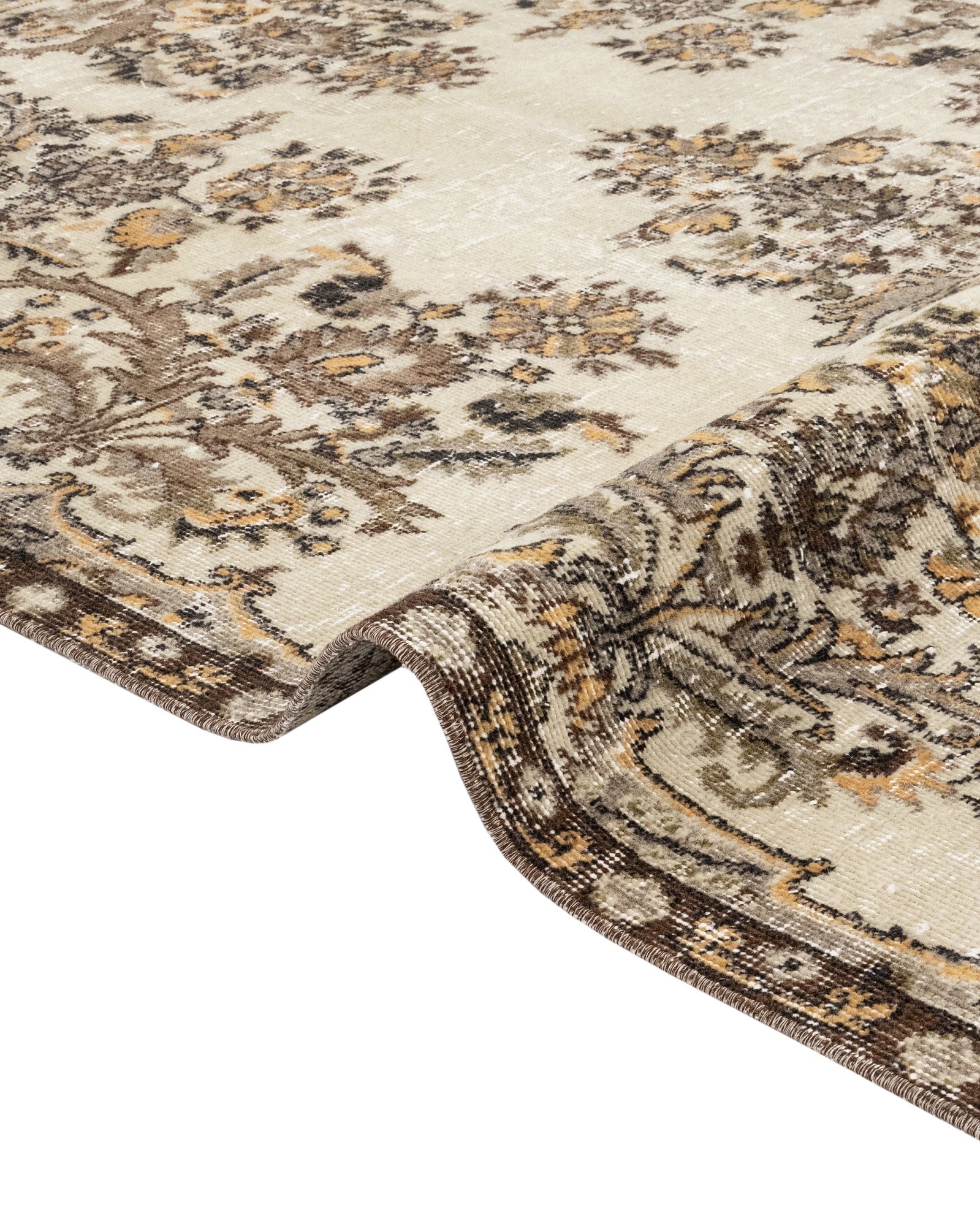 Handmade Wool Cotton Rug – Vintage Brown Medallion Carpet 5'7" x 8'9" Area