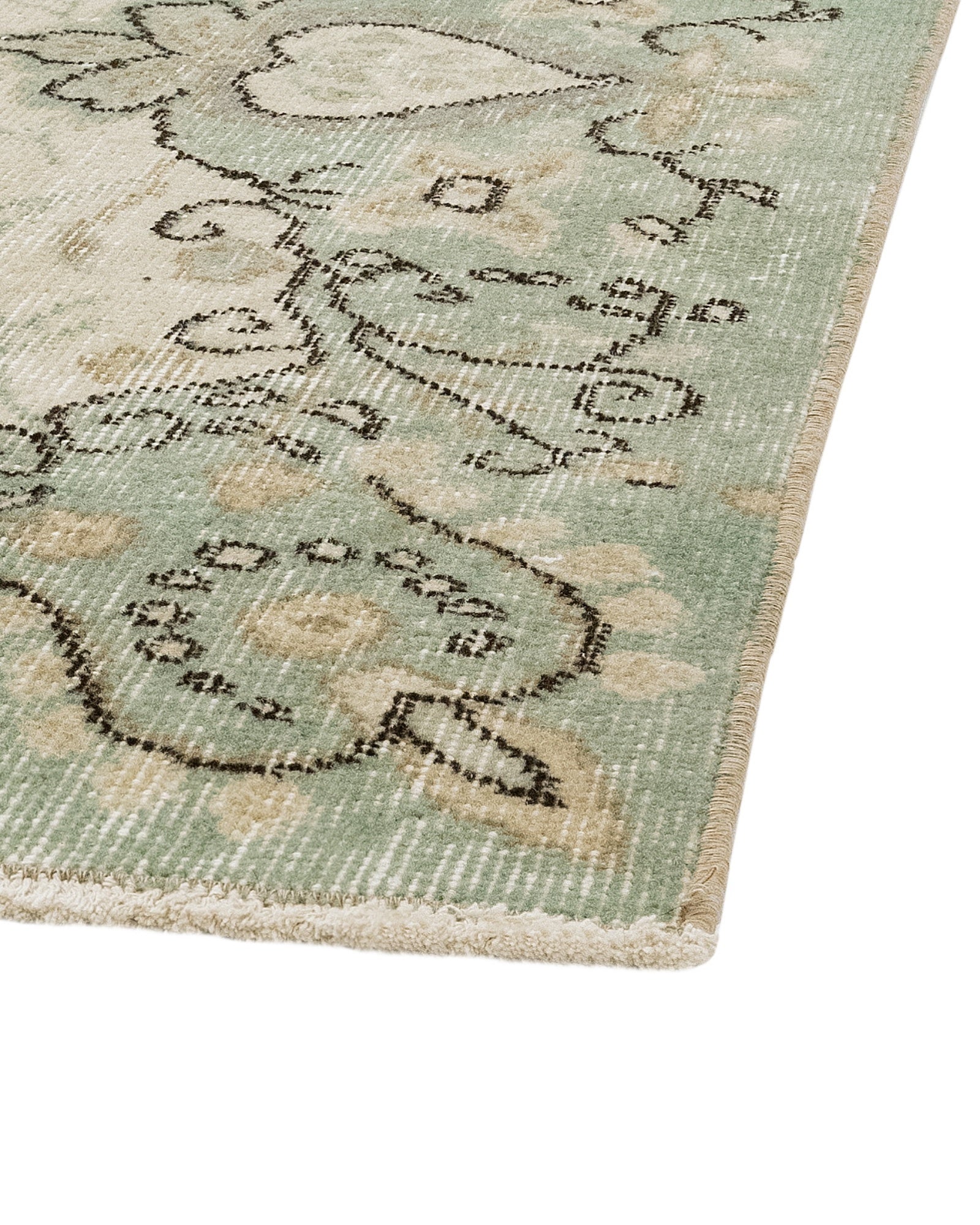 Handmade Wool Rug - Vintage Green Medallion 5'2"x8'4" Cotton Blend Carpet