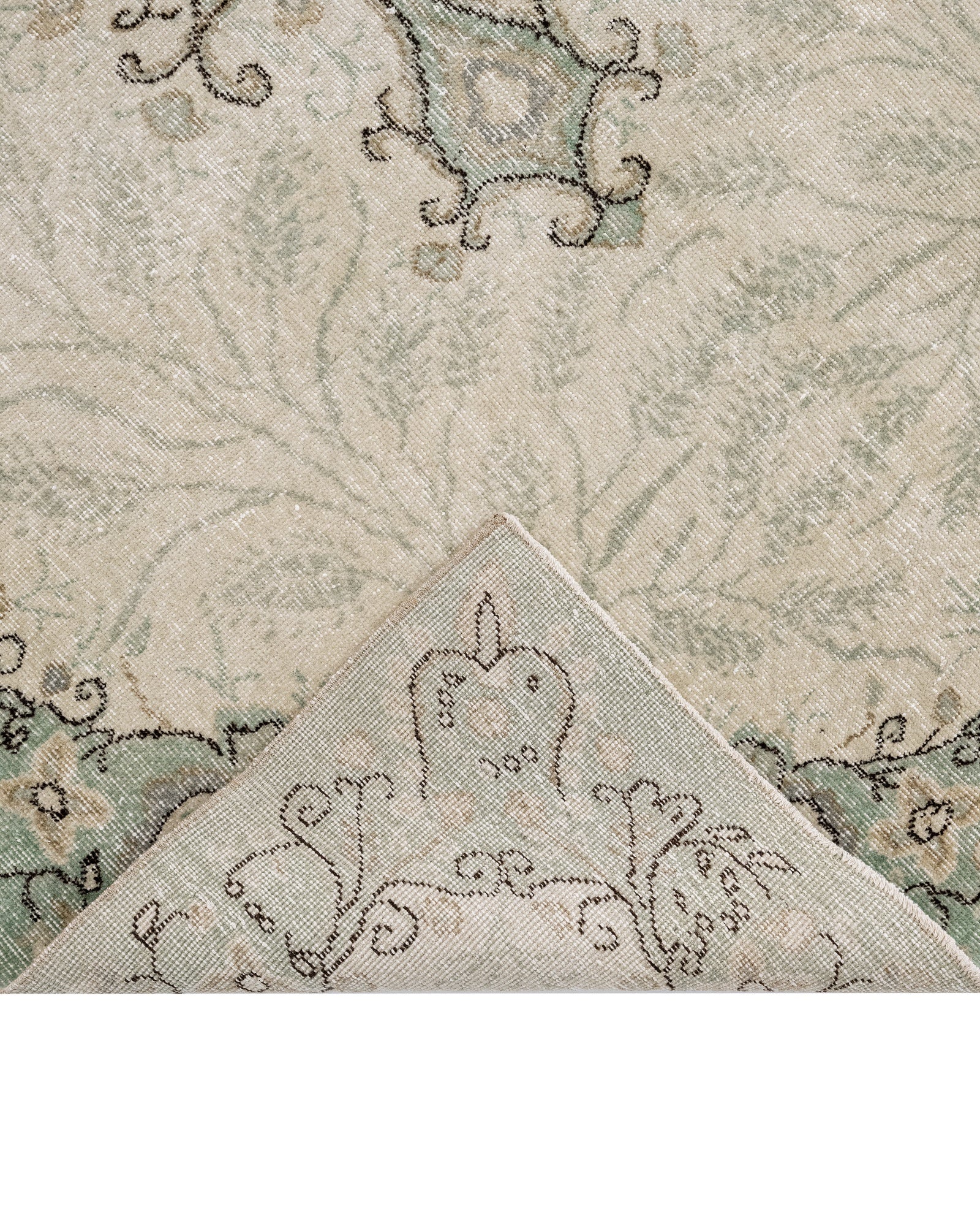 Handmade Wool Rug - Vintage Green Medallion 5'2"x8'4" Cotton Blend Carpet