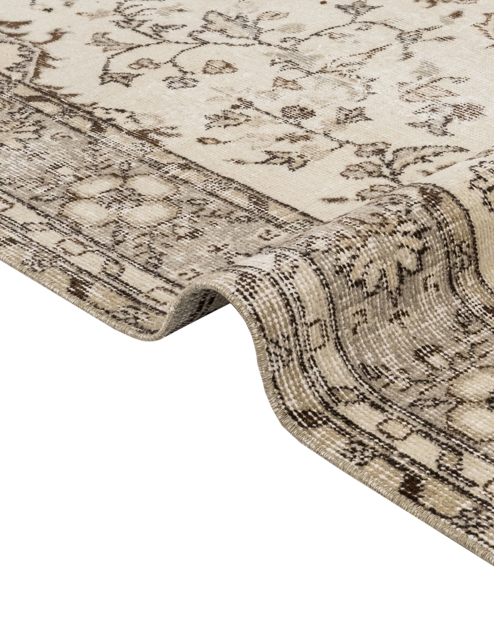 Handmade Wool Rug - Vintage Brown Medallion Cotton Area Carpet 5'11" x 9'8"