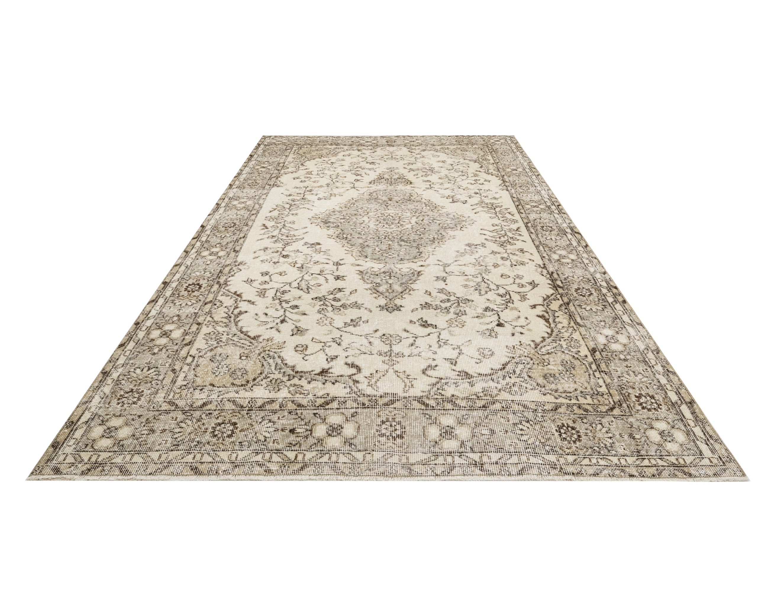 Handmade Wool Rug - Vintage Brown Medallion Cotton Area Carpet 5'11" x 9'8"