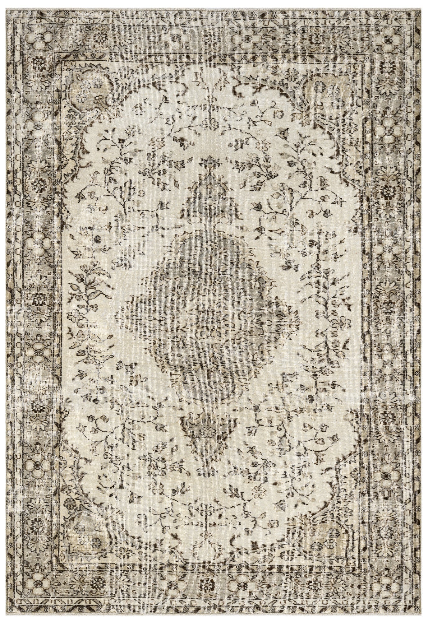 Handmade Wool Rug - Vintage Brown Medallion Cotton Area Carpet 5'11" x 9'8"