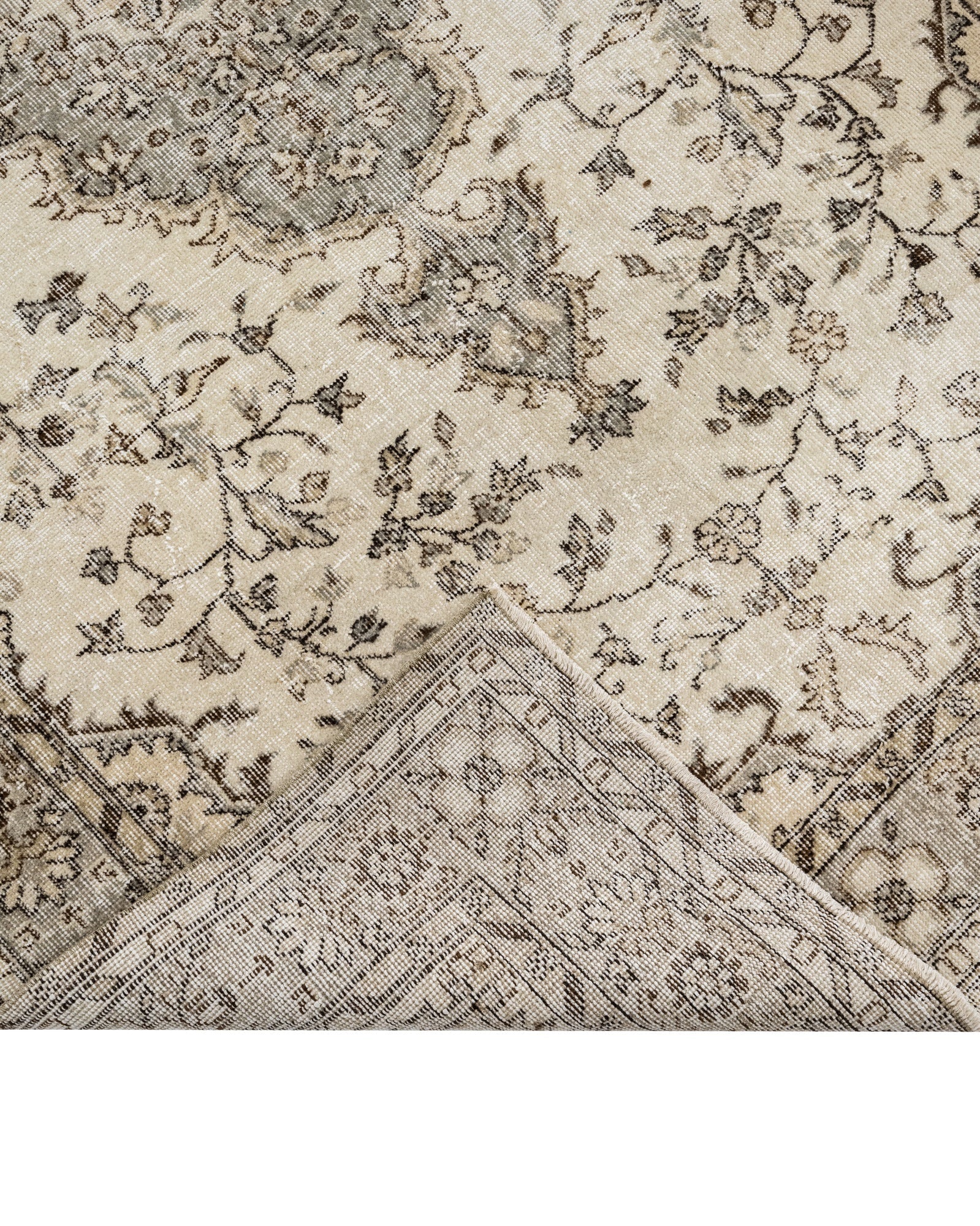 Handmade Wool Rug - Vintage Brown Medallion Cotton Area Carpet 5'11" x 9'8"