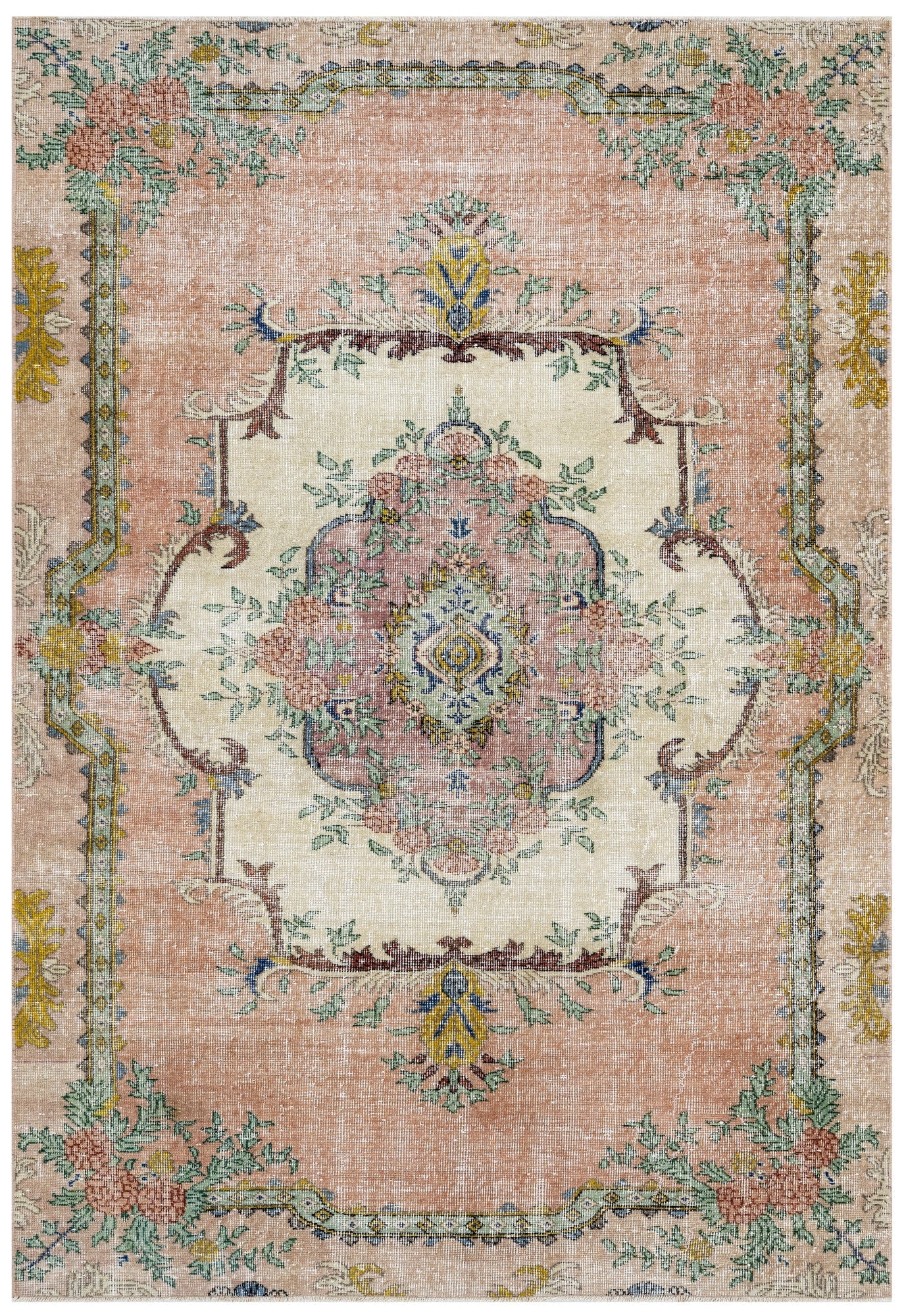 Handmade Wool Rug - Vintage Pink Medallion 5x8 Cotton Blend Area Carpet