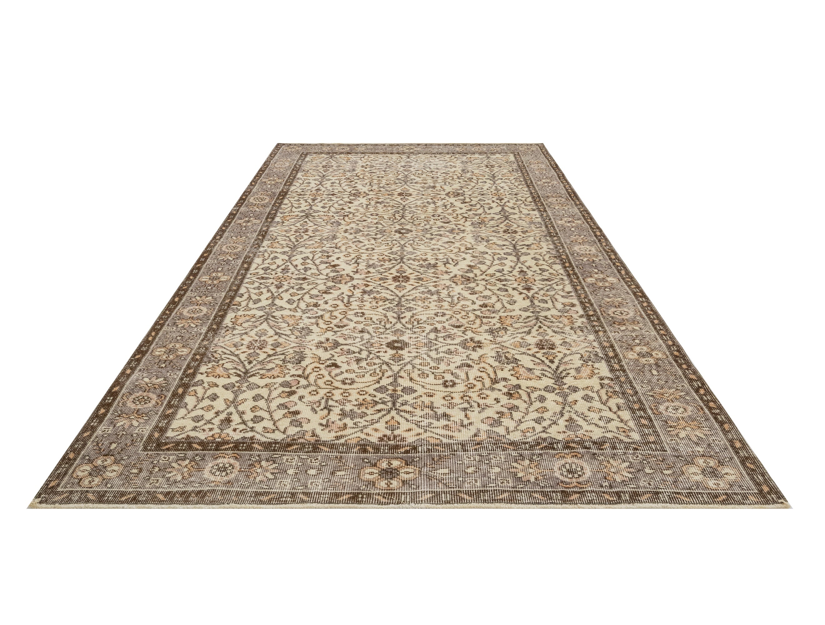 Handmade Wool Rug - Vintage Grey Frame Cotton Blend Carpet 5'4" x 8'11"