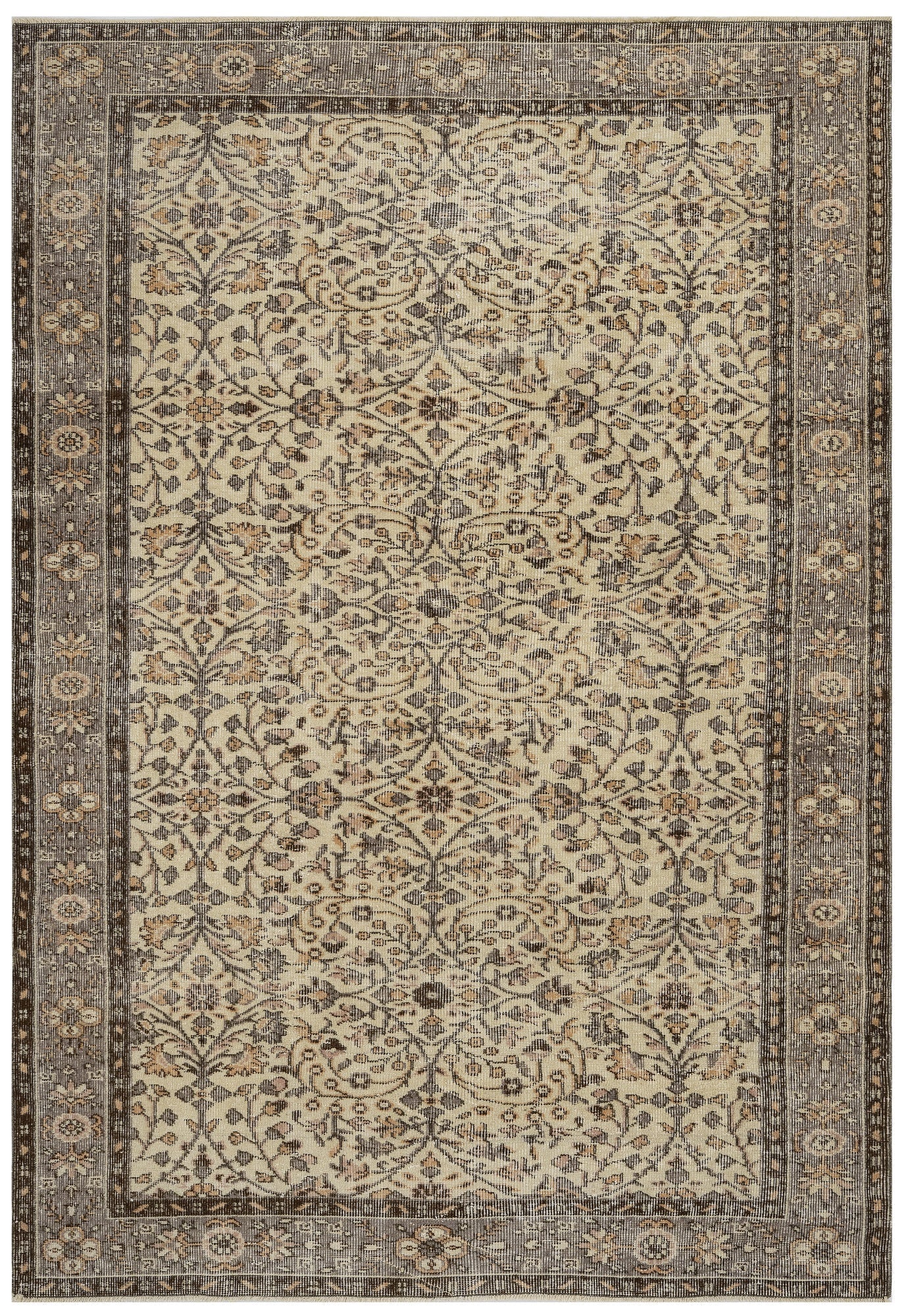 Handmade Wool Rug - Vintage Grey Frame Cotton Blend Carpet 5'4" x 8'11"