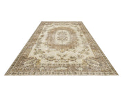 Handmade Wool Cotton Rug – Vintage Brown Medallion Carpet 5'3" x 8'11"