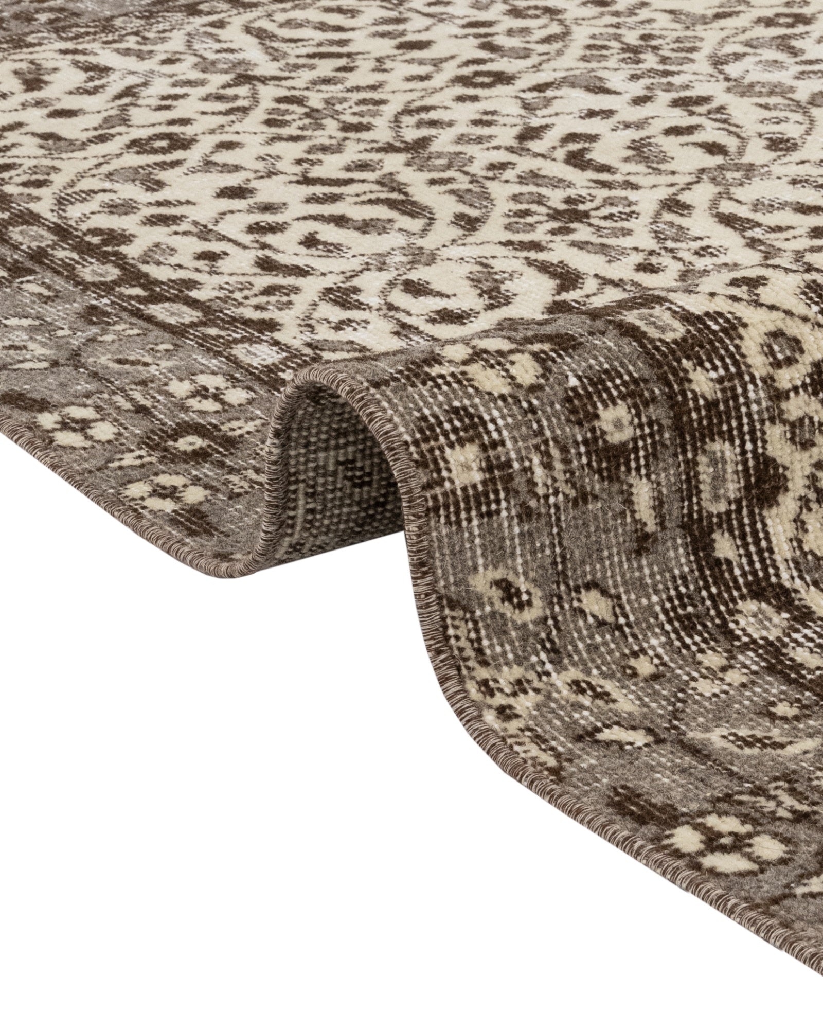 Handmade Wool Rug – Vintage Grey Frame Cotton Wool Blend Area Carpet 5'2" x 8'10"