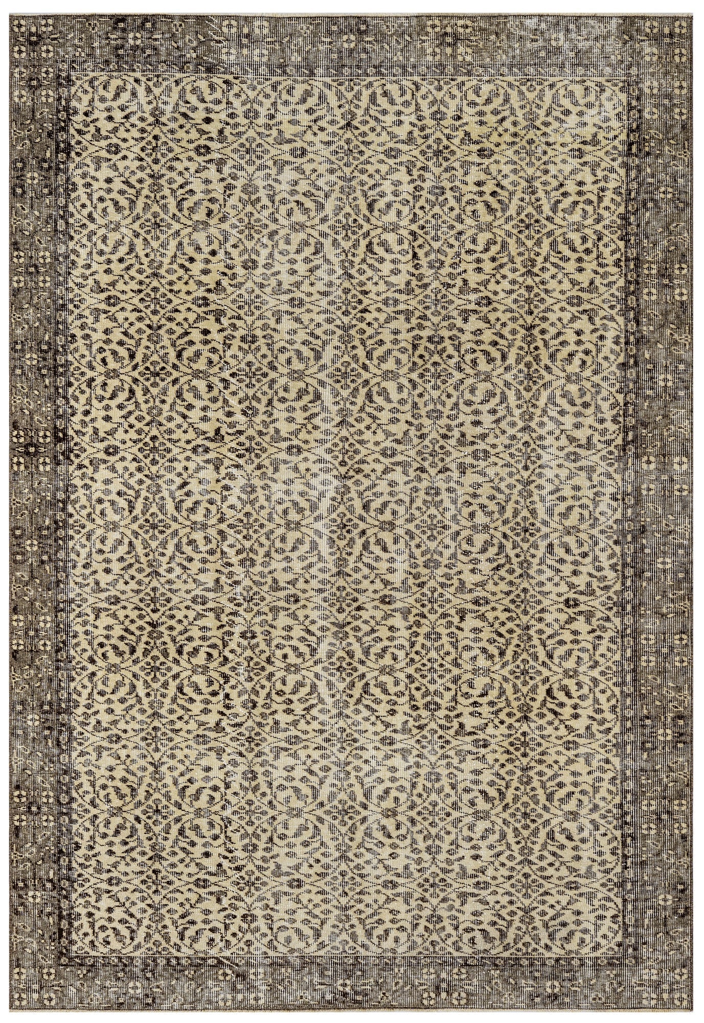 Handmade Wool Rug – Vintage Grey Frame Cotton Wool Blend Area Carpet 5'2" x 8'10"