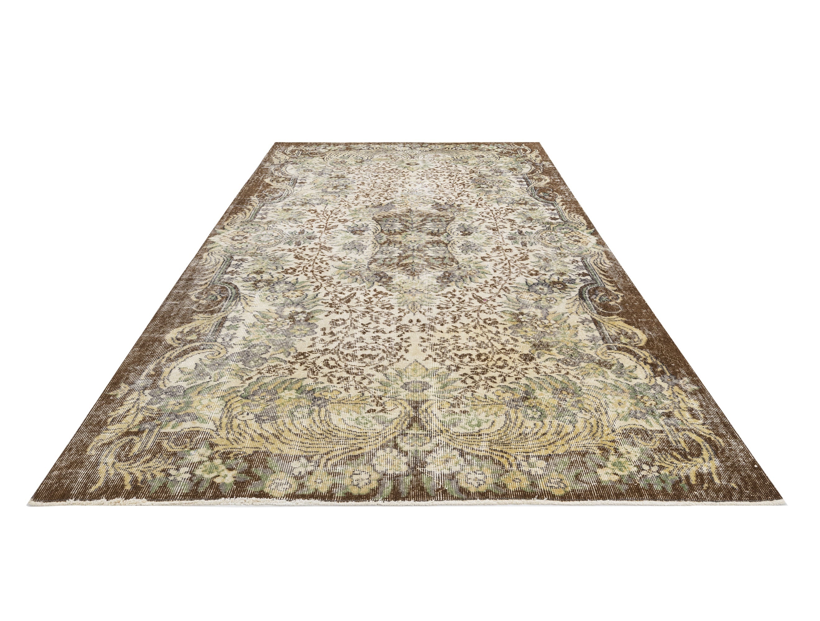 Handmade Wool Rug – Vintage Brown Medallion Carpet 5'8" x 8'8" Durable Cotton Blend