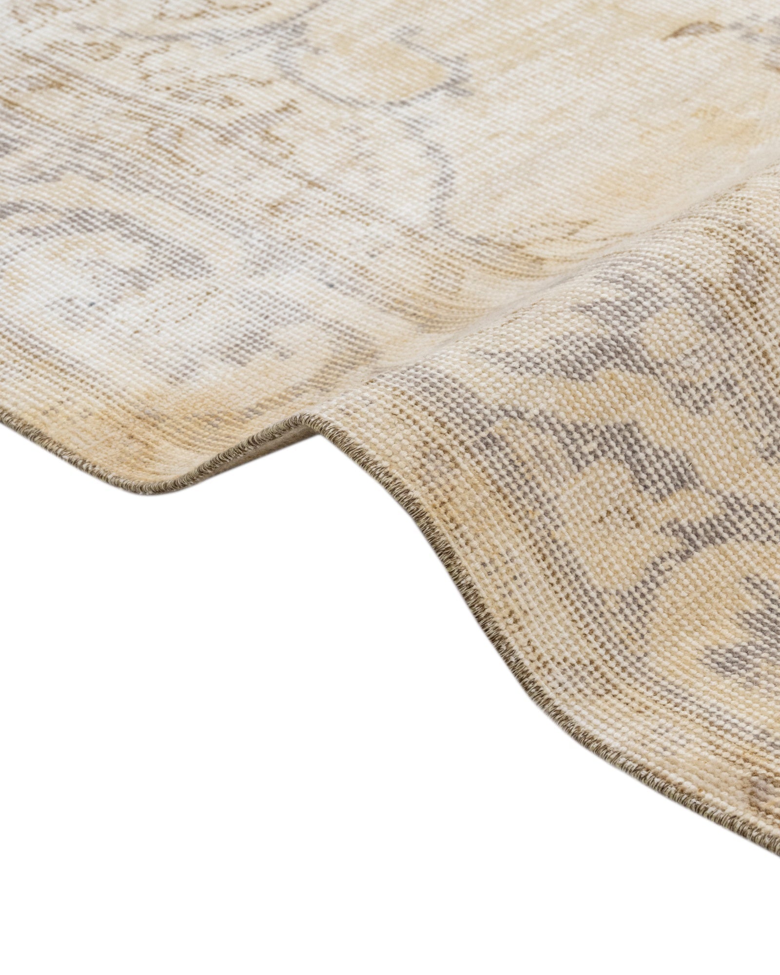 Handmade Wool Cotton Rug – Vintage Beige Medallion Carpet 6' x 10' Soft Texture