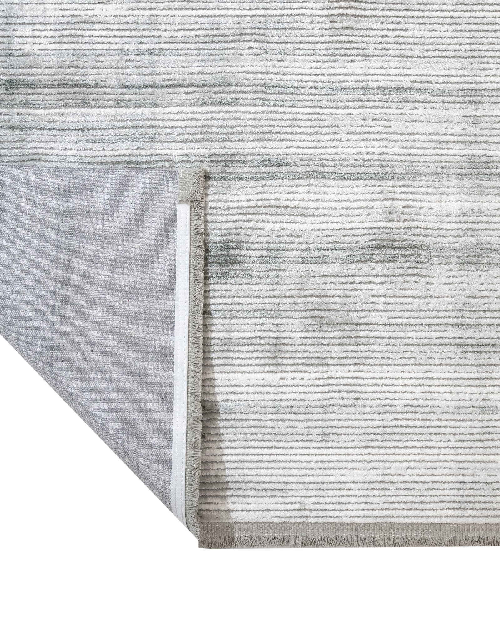 Modern Area Rug – Ornamental Grey Machine Made Acrylic Floor Covering with Fringed Edge