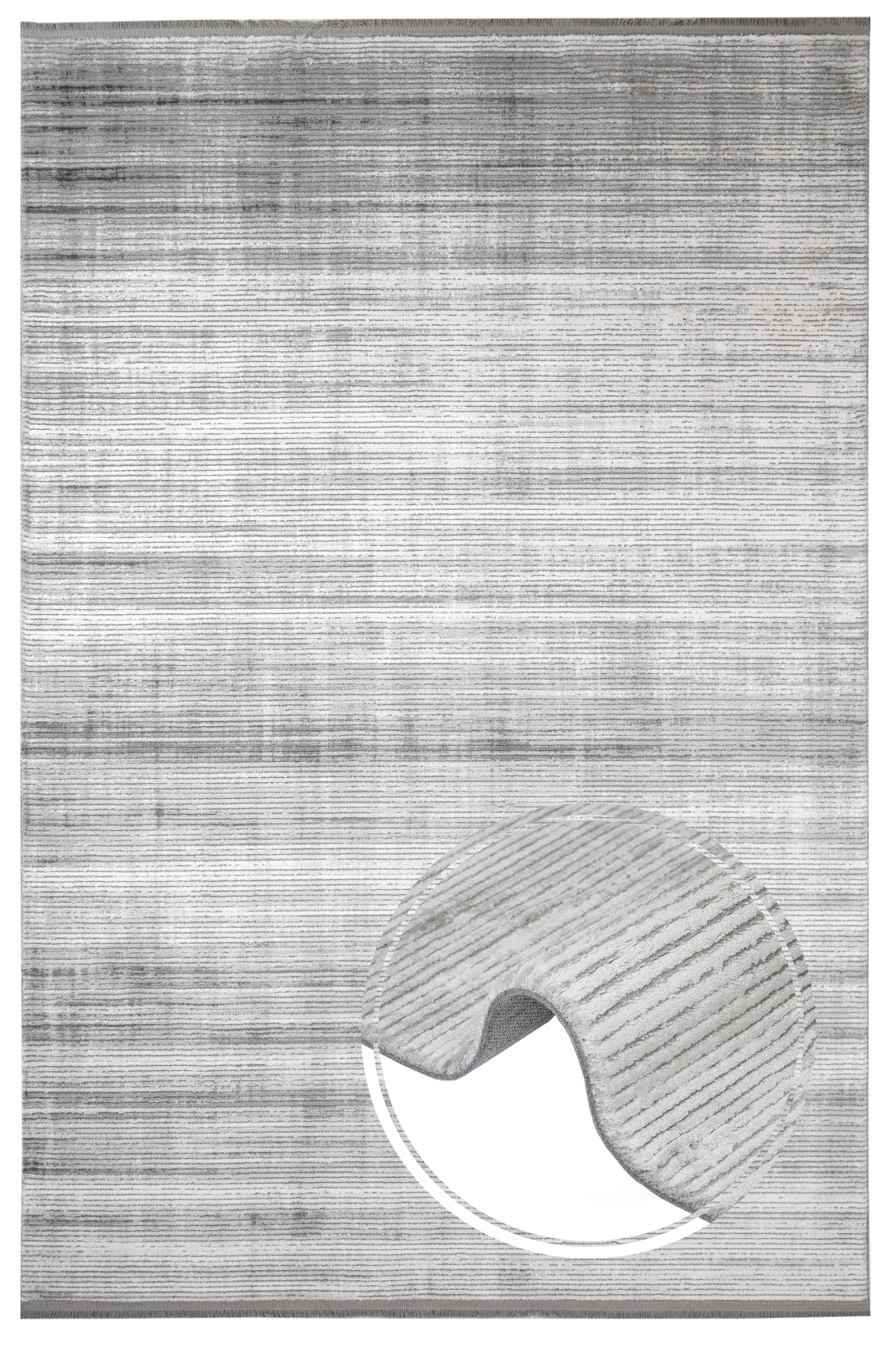 Modern Area Rug – Ornamental Grey Machine Made Acrylic Floor Covering with Fringed Edge