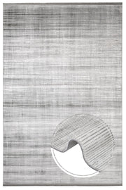 Modern Area Rug – Ornamental Grey Machine Made Acrylic Floor Covering with Fringed Edge