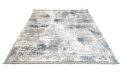 Blue Modern Area Rug – Machine Made Acrylic Carpet with Fringed Edges