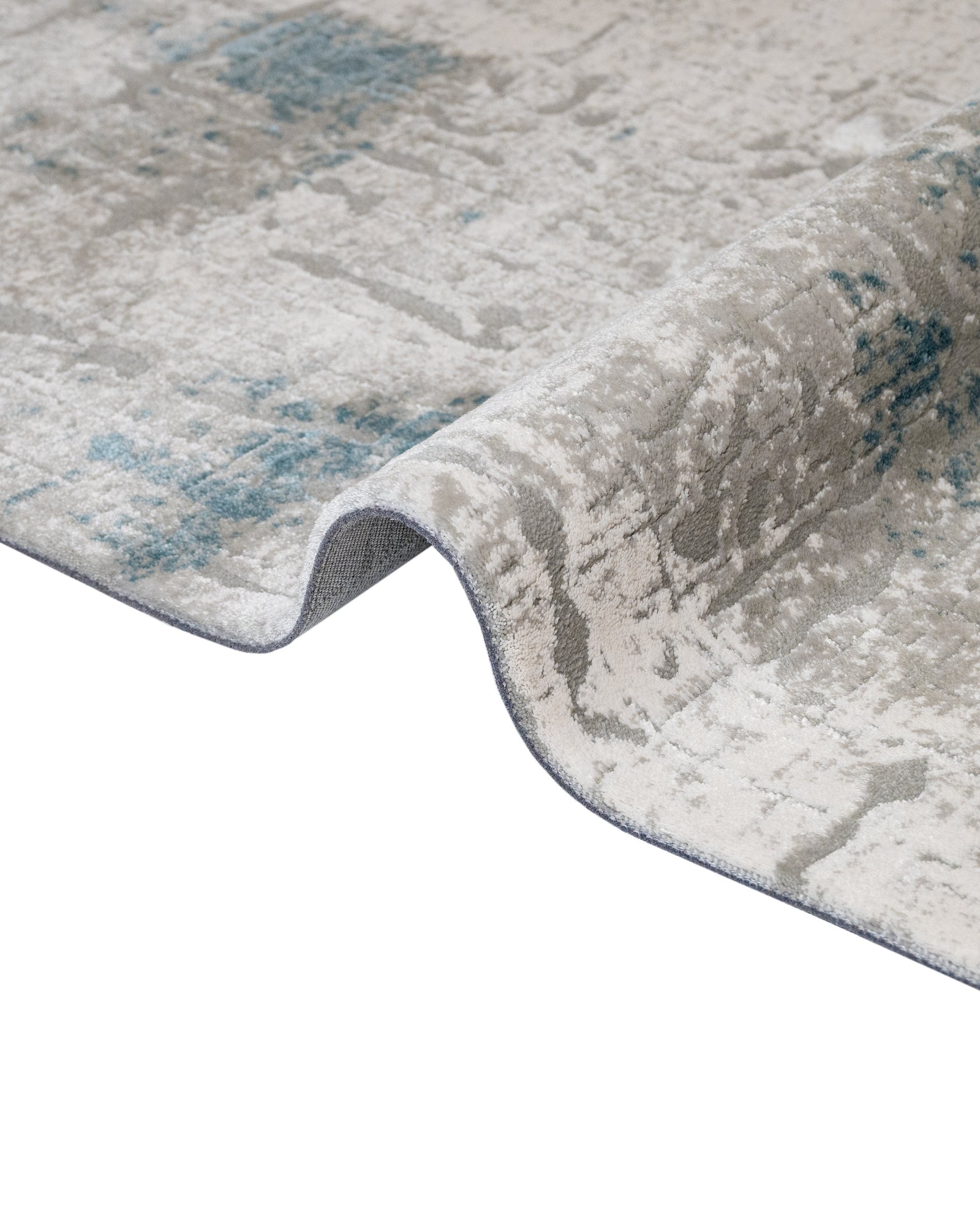 Blue Modern Area Rug – Machine Made Acrylic Carpet with Fringed Edges