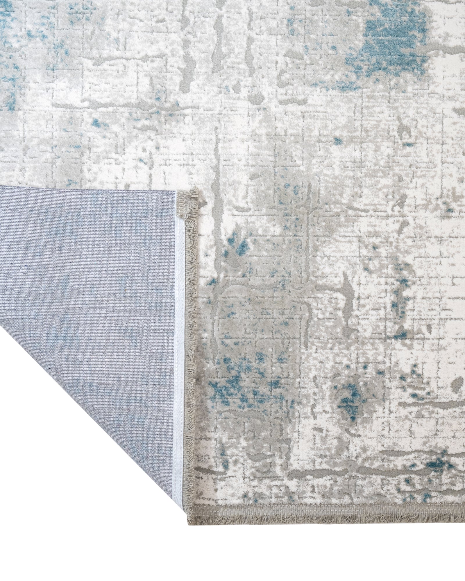 Blue Modern Area Rug – Machine Made Acrylic Carpet with Fringed Edges