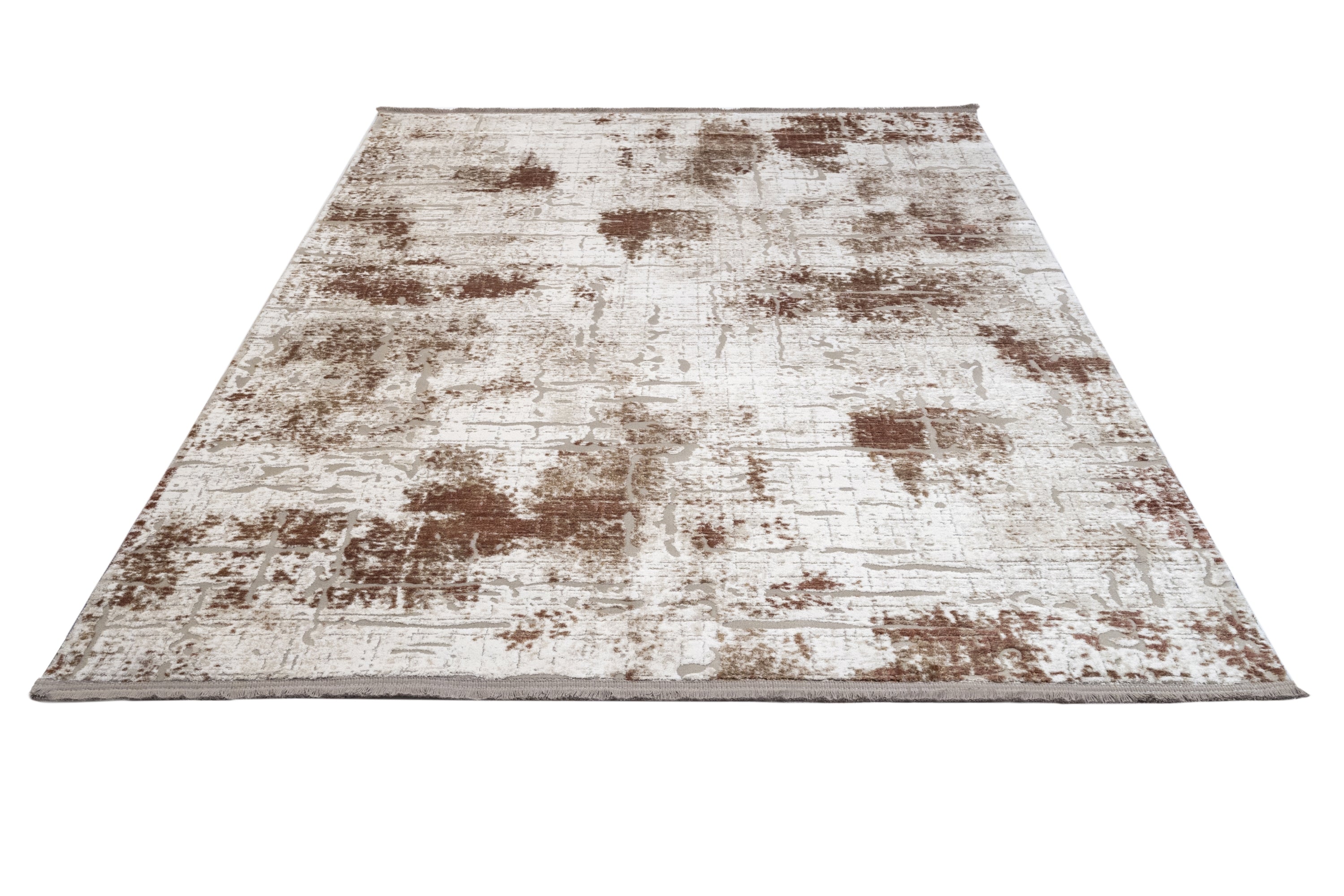 Modern Area Rug – Brown Acrylic Machine Made Rug with Fringed Edges