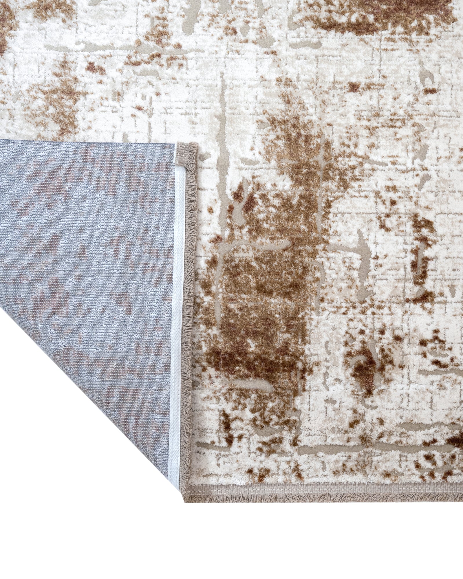 Modern Area Rug – Brown Acrylic Machine Made Rug with Fringed Edges