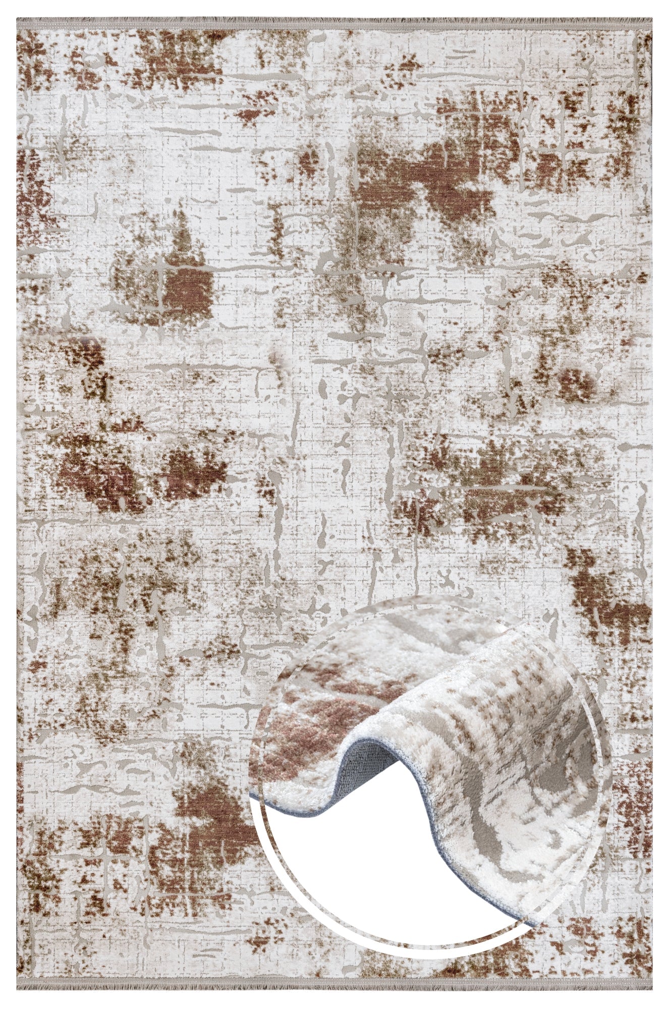 Modern Area Rug – Brown Acrylic Machine Made Rug with Fringed Edges