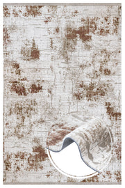 Modern Area Rug – Brown Acrylic Machine Made Rug with Fringed Edges
