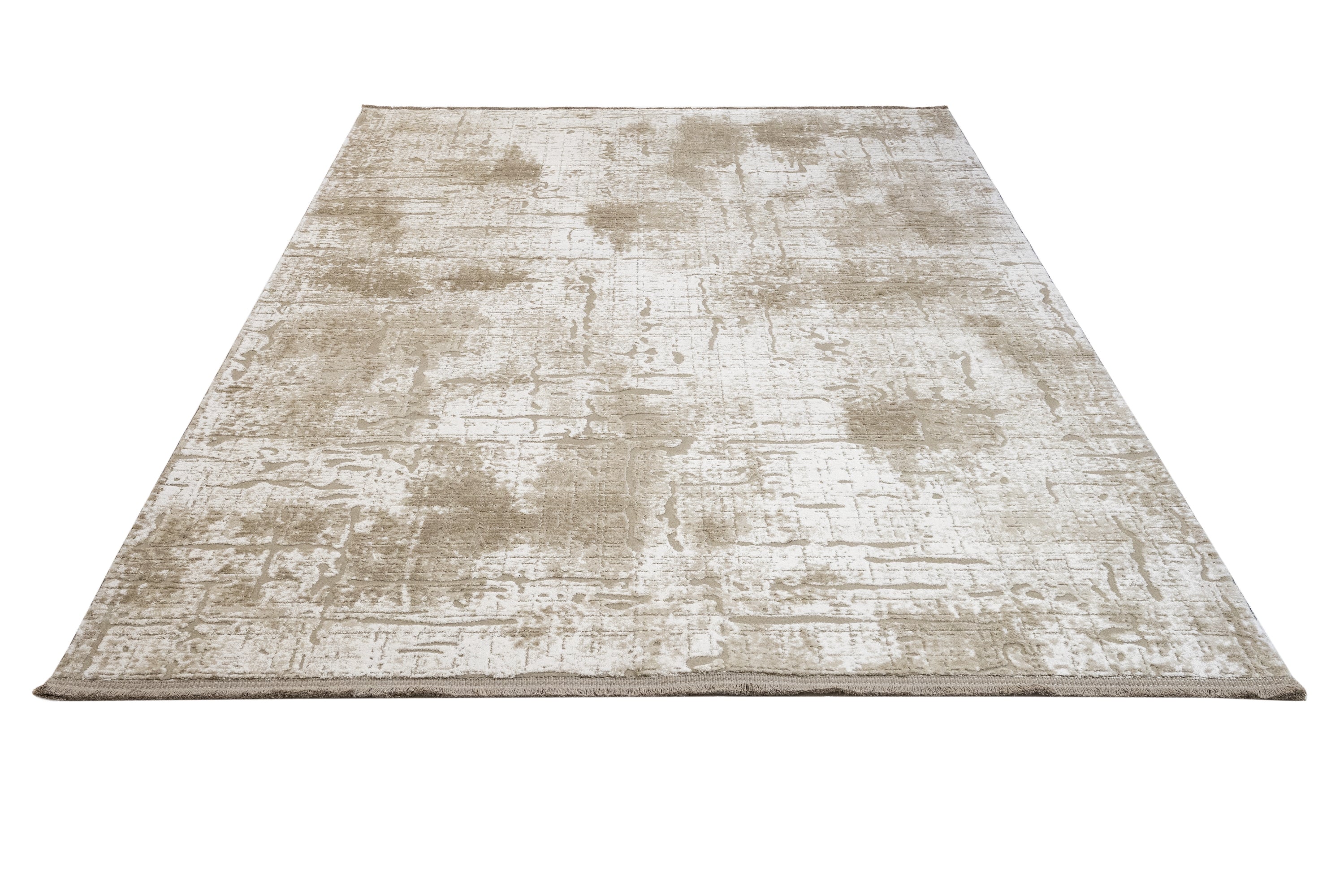 Modern Area Rug - Machine Made Cream Color Rug with Fringed Edge Carpet