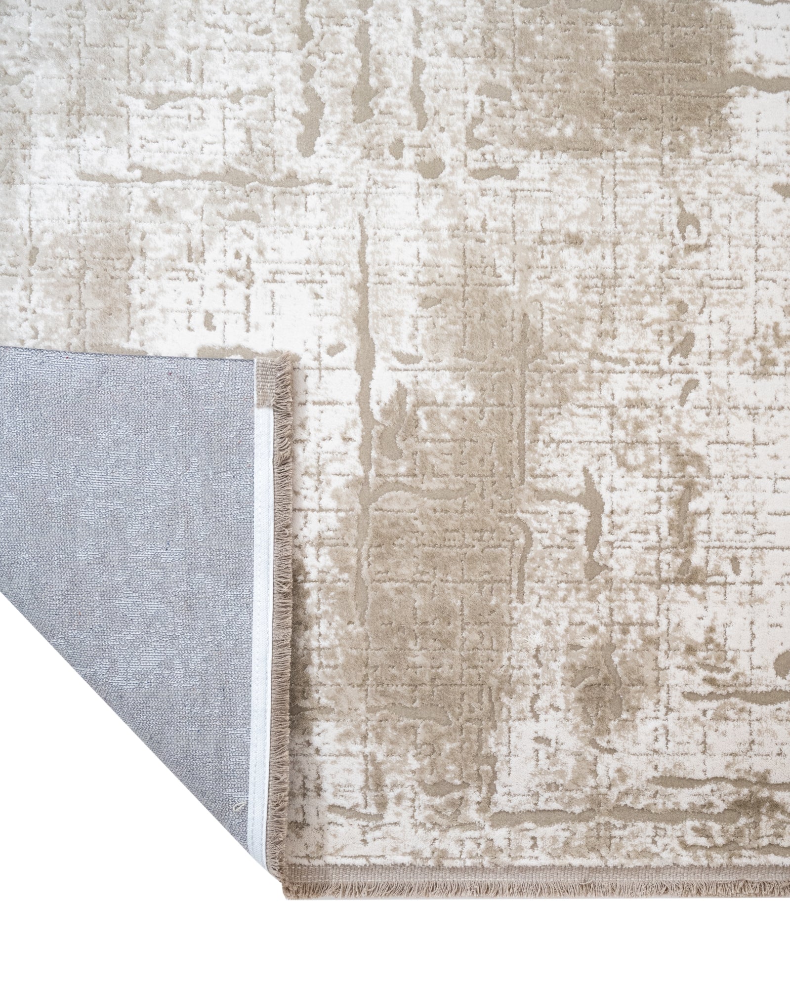 Modern Area Rug - Machine Made Cream Color Rug with Fringed Edge Carpet