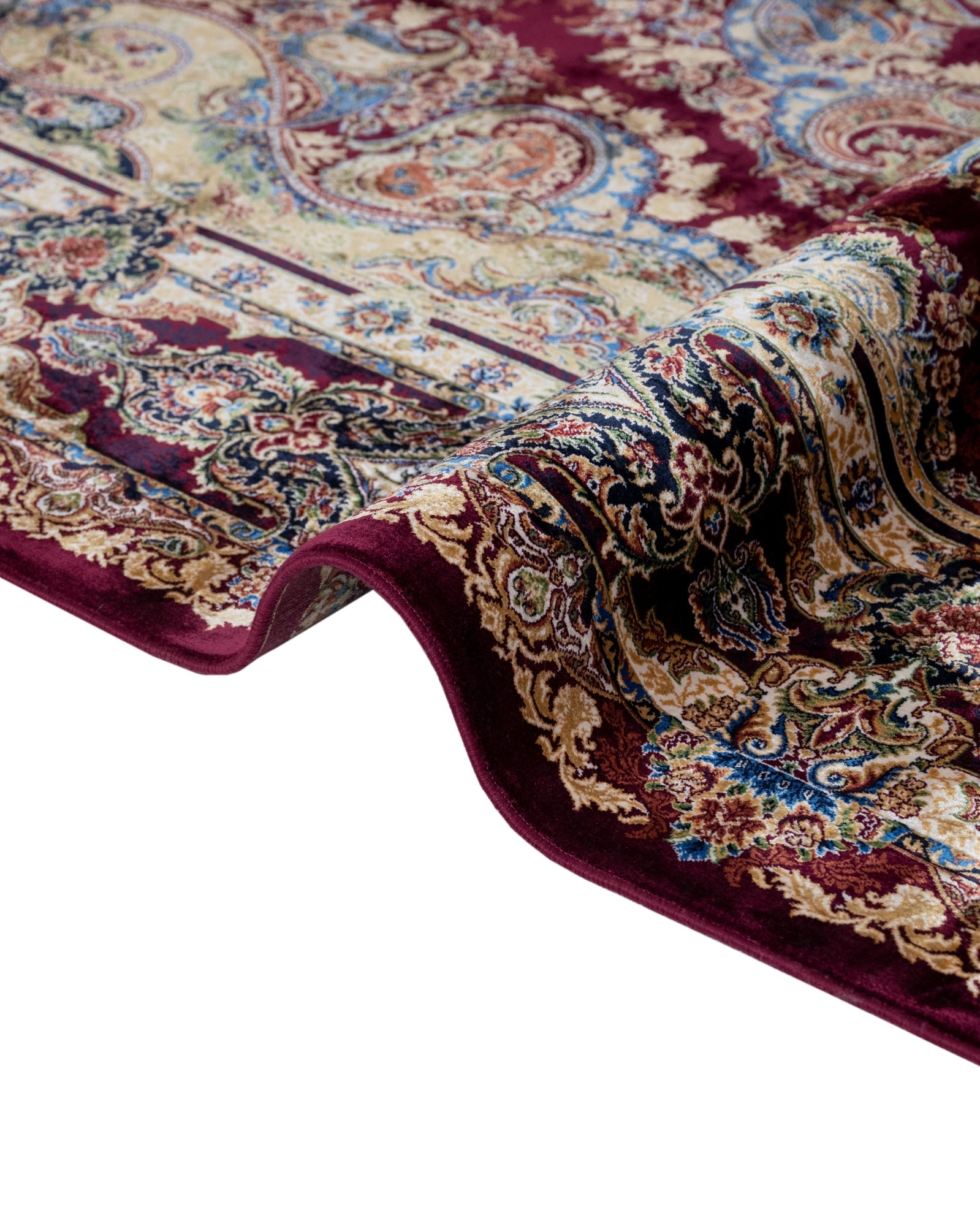 Burgundy Viscose Area Rug – Classic Machine Made Rug With Fringed Edges