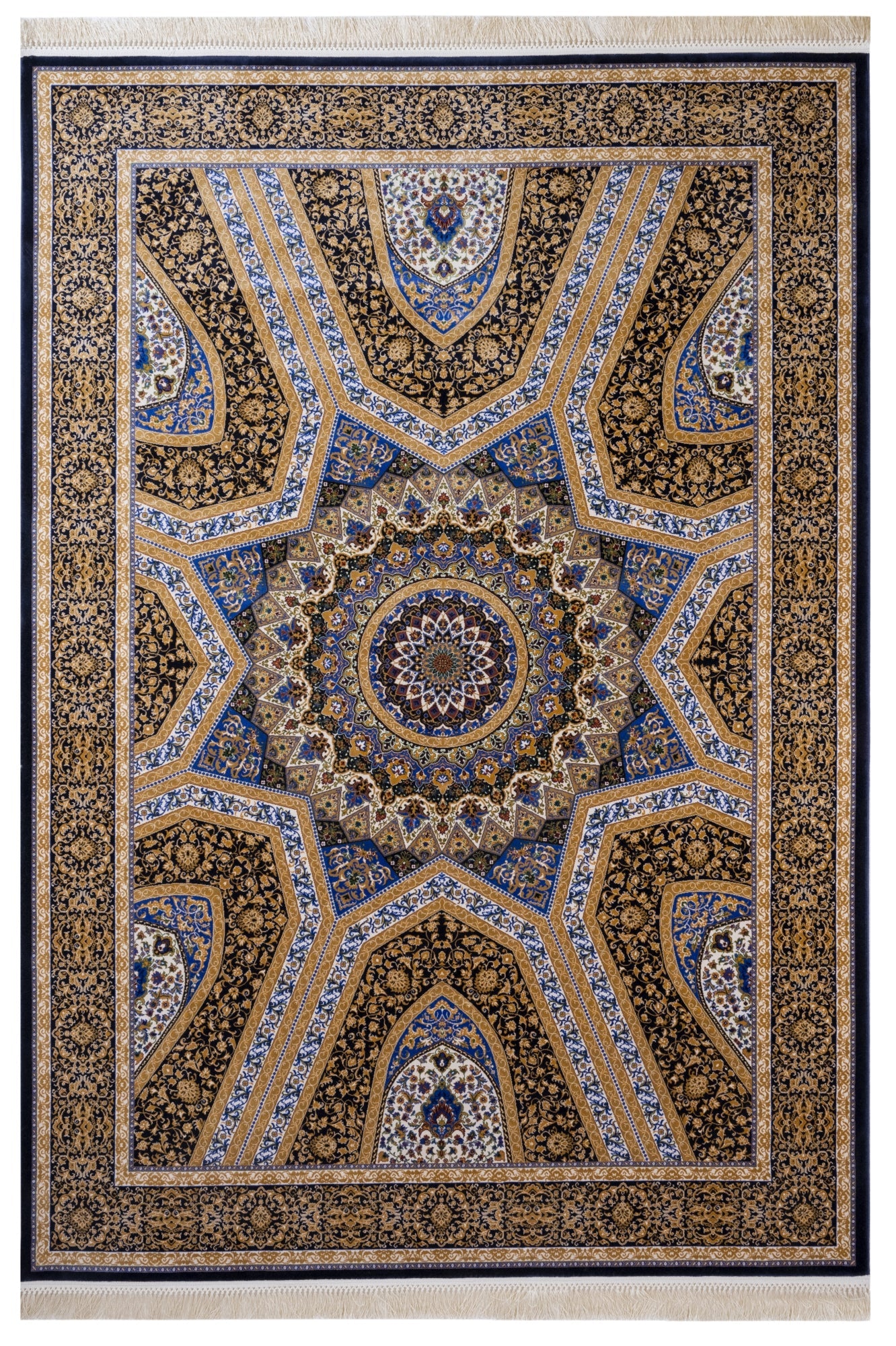 Classic Viscose Area Rug - Brown Machine Made Carpet with Fringed Edge for Living Room