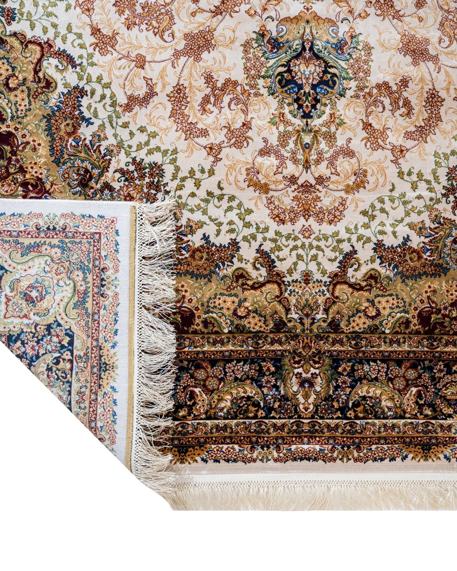 Classic Viscose Area Rug – Machine Made Cream Carpet with Fringed Edges