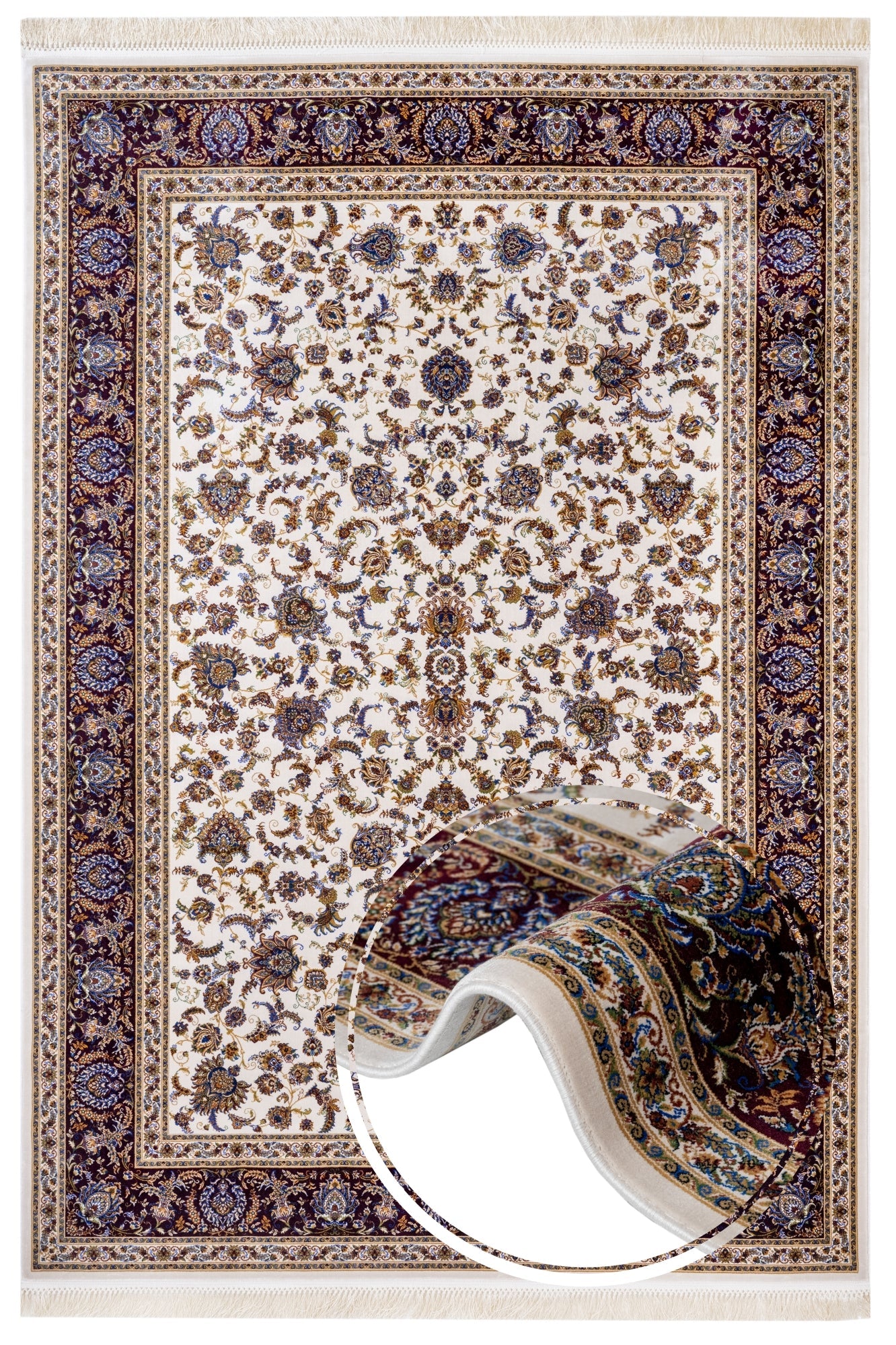 Burgundy Viscose Area Rug – Classic Machine Made Rug with Fringed Edge Carpet