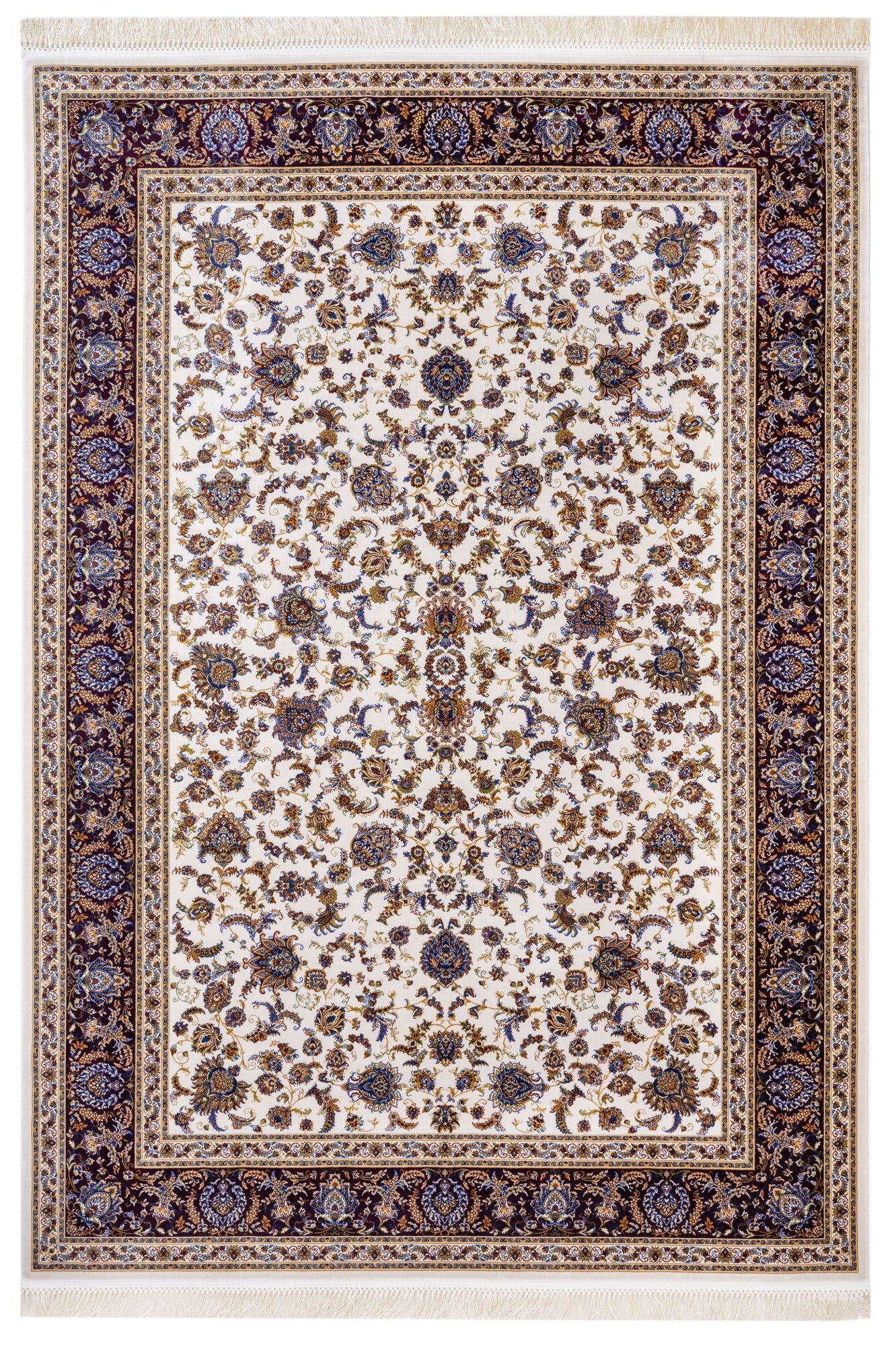 Burgundy Viscose Area Rug – Classic Machine Made Rug with Fringed Edge Carpet