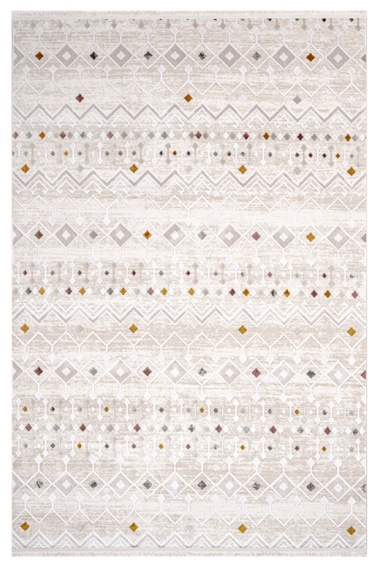 Geometric Area Rug – Machine Made Rug with 11 mm Pile Height | Fringed Design