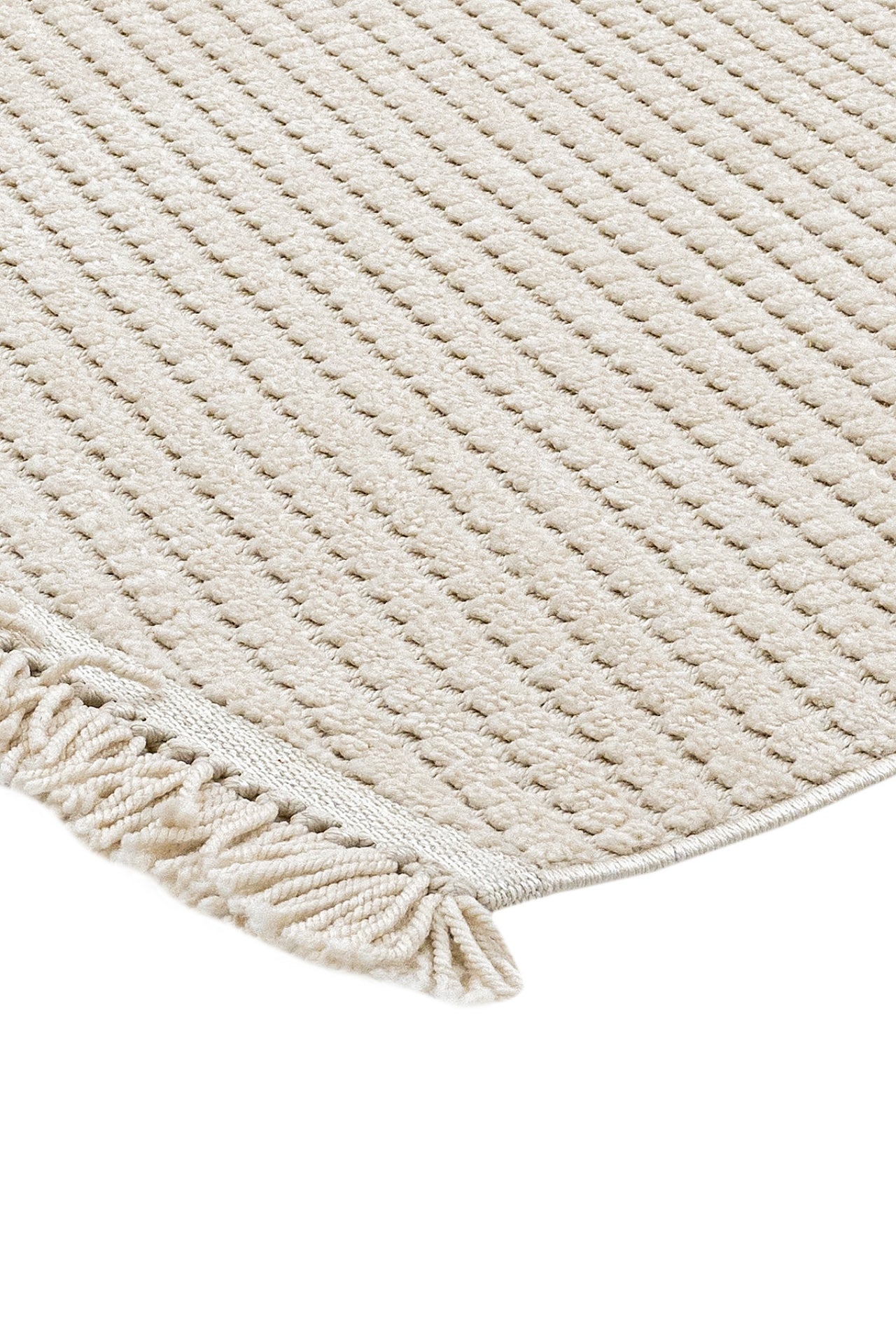 Beige Striped Area Rug – Machine Made Rug With 7 mm Pile Height & Overlock Edge