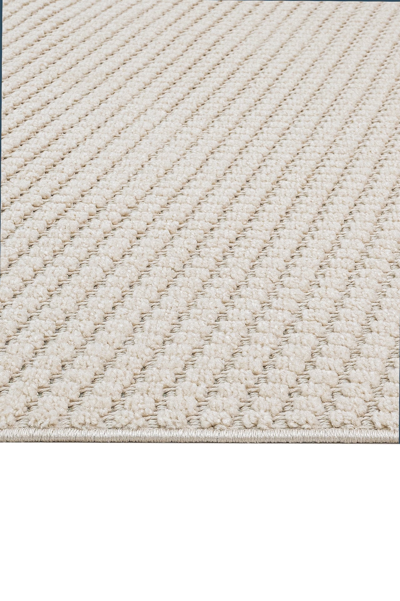 Beige Striped Area Rug – Machine Made Rug With 7 mm Pile Height & Overlock Edge