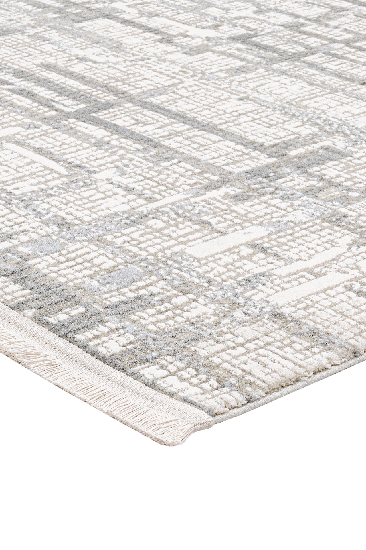 Grey Geometric Area Rug – Durable Machine Made Cotton Base Carpet for Living Room