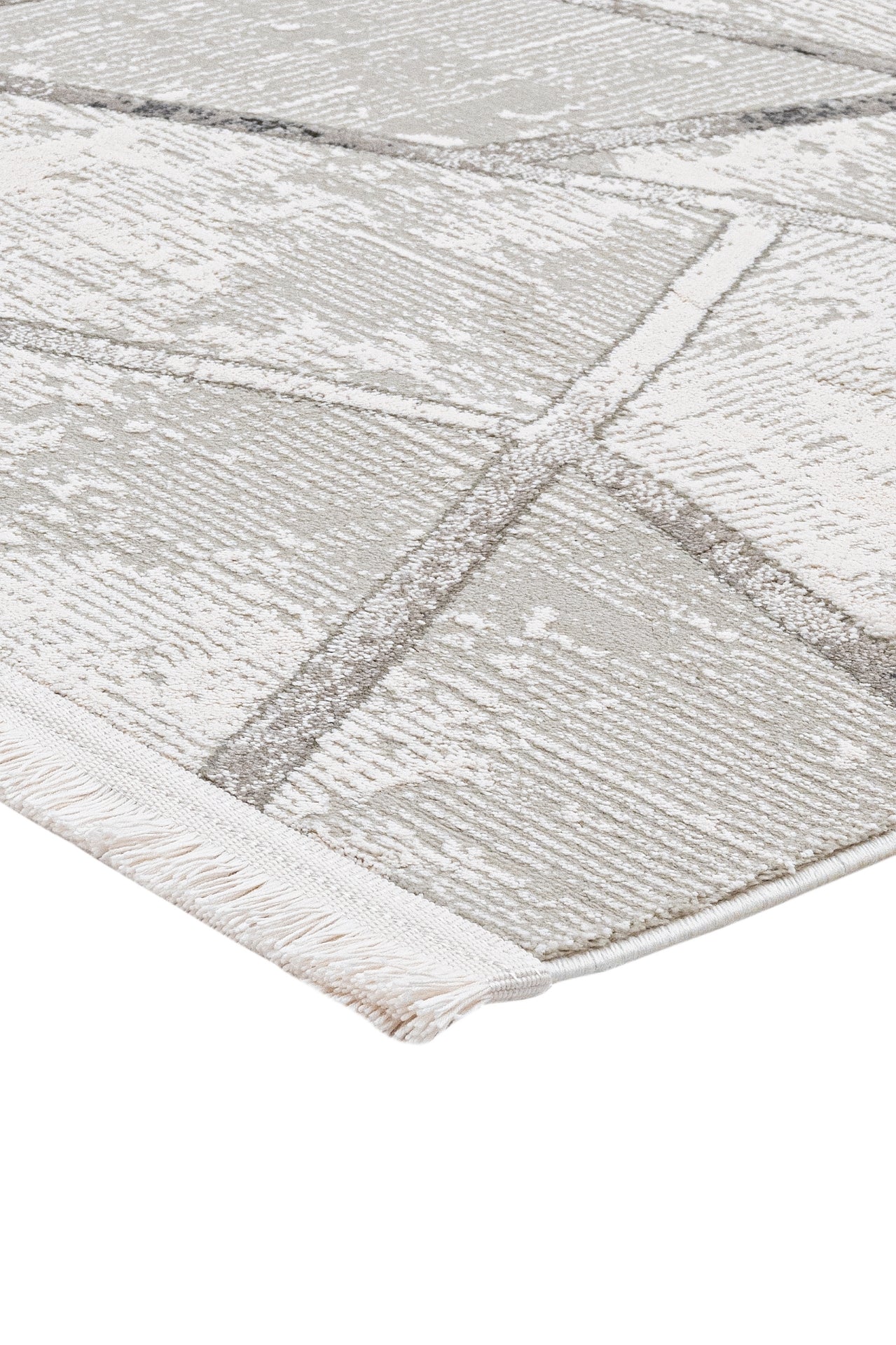 Grey Geometric Area Rug – Machine Made Cotton Base Rug With Acrylic Yarn