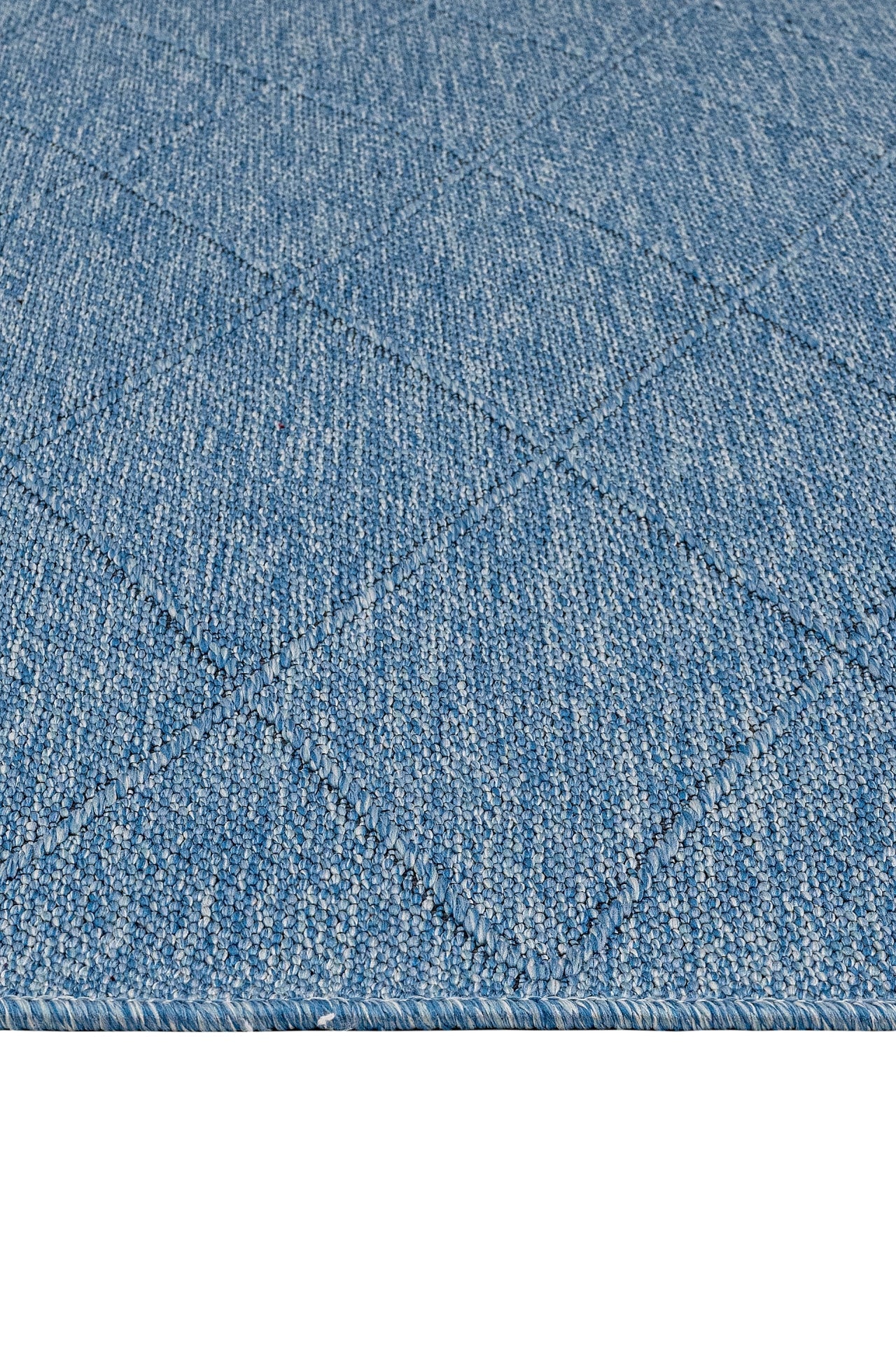 Blue Geometric Kilim - Durable Cotton Rug With 5 mm Pile Height & Fringed Edge