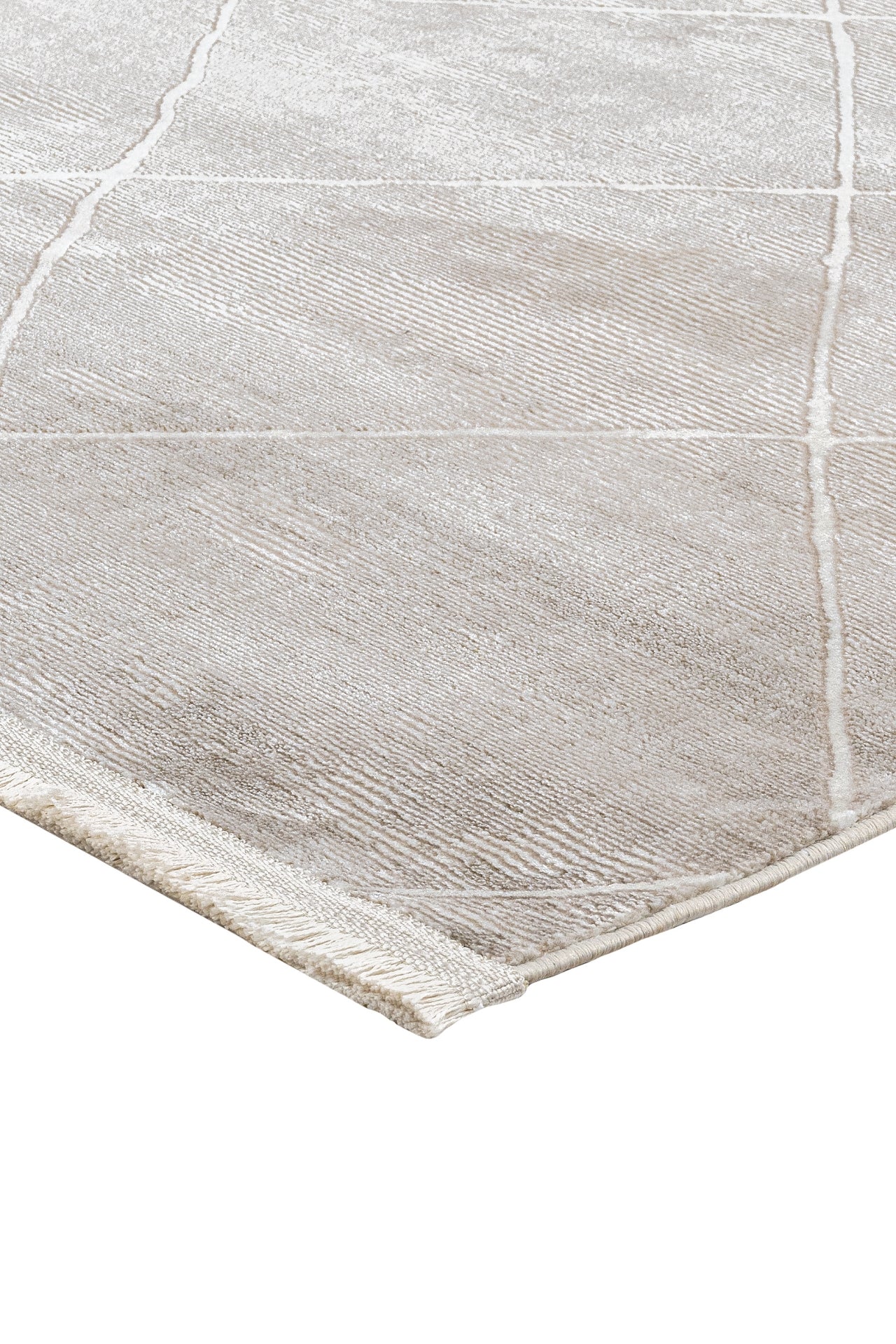 Microfiber Area Rug – Beige Geometric Machine Made Rug with Soft Texture