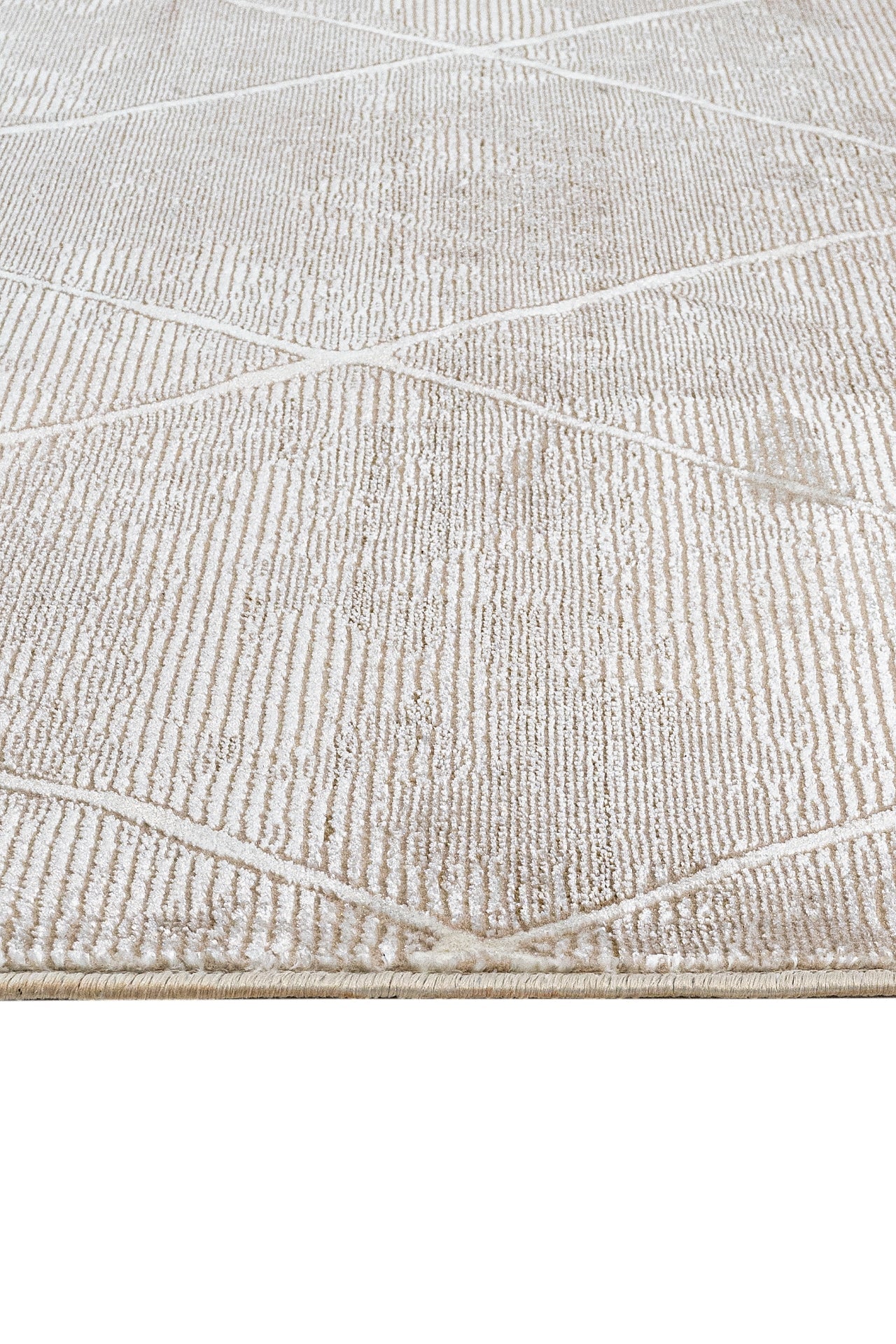 Microfiber Area Rug – Beige Geometric Machine Made Rug with Soft Texture
