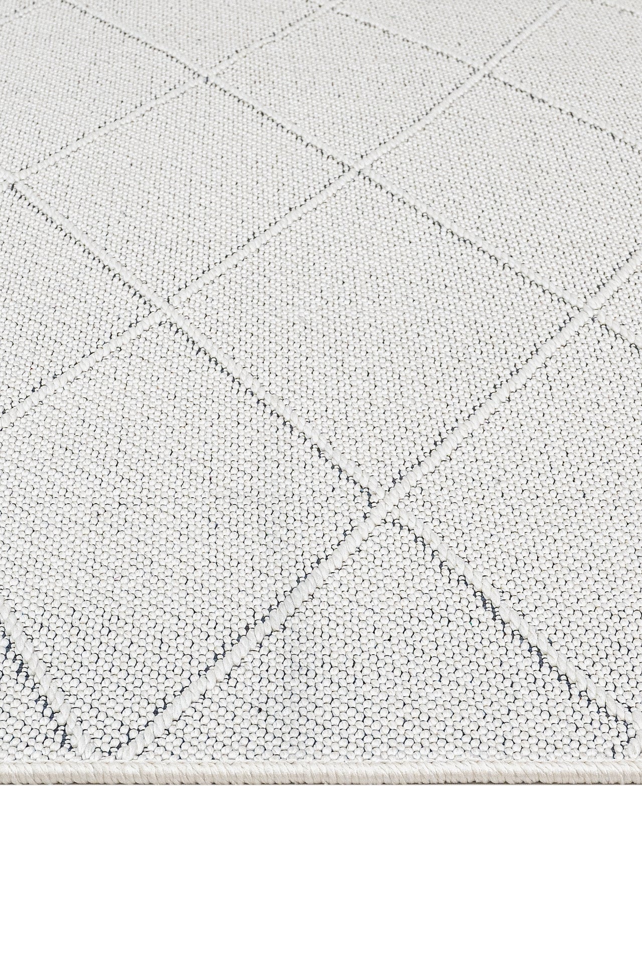 Cotton Kilim Rug - Geometric Cream Carpet With Woven Sole & Fringed Edge