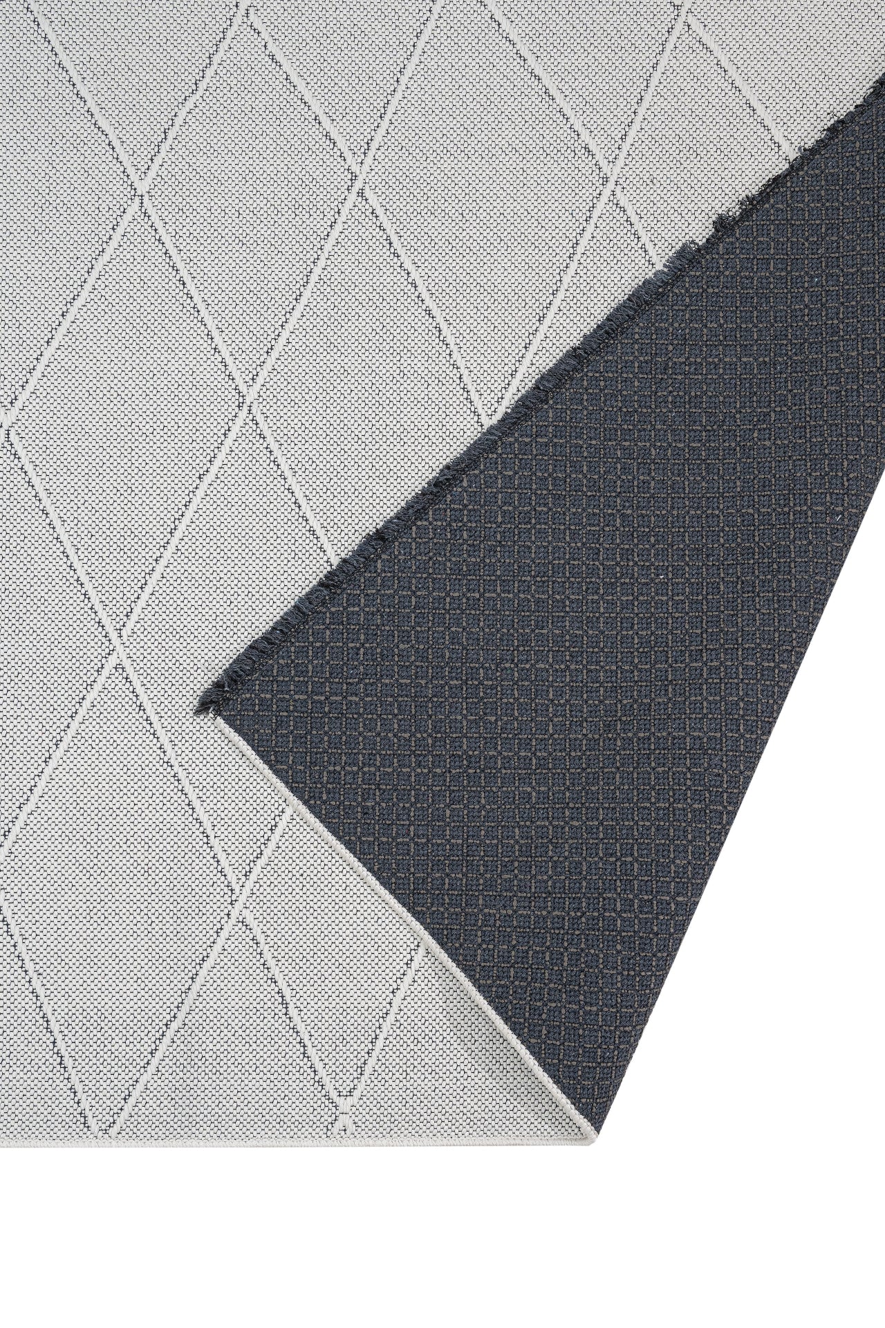 Cotton Kilim Rug - Geometric Cream Carpet With Woven Sole & Fringed Edge