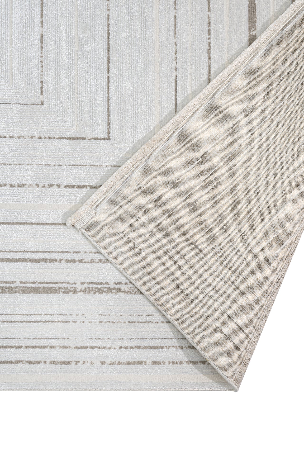 Microfiber Area Rug - Luxess Machine Made Cream Frame Rug, Durable & Shrink Resistant