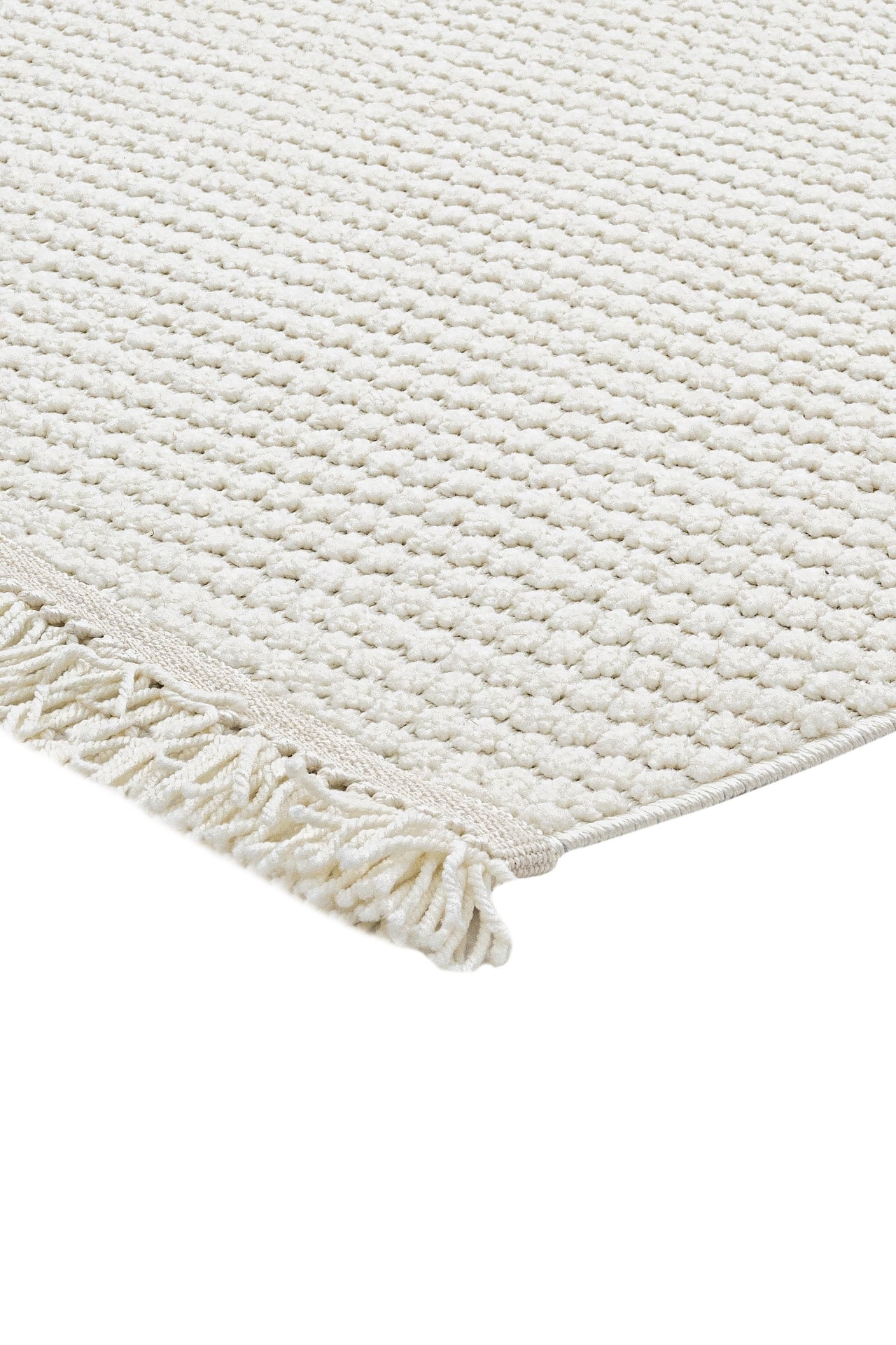 Cream Striped Area Rug – Machine Made Rug with 7 mm Pile, Fringed Edge